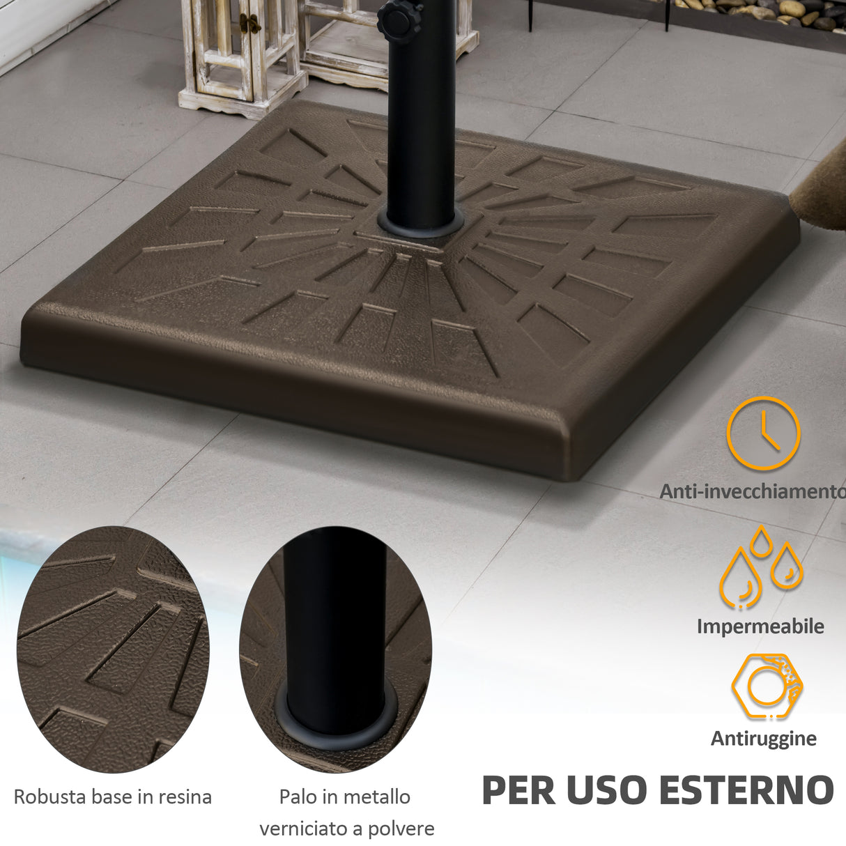 easycomfort easycomfort base per ombrellone di 19kg per pali da 32mm 38mm e 48mm resina e acciaio 51x51x32 cm marrone