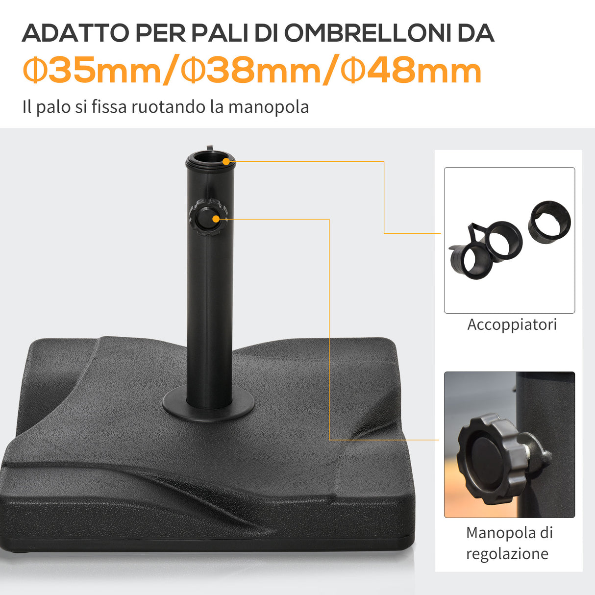 easycomfort easycomfort base per ombrellone in plastica da 20kg per pali da 32 38 48mm 41 5x41 5x35cm