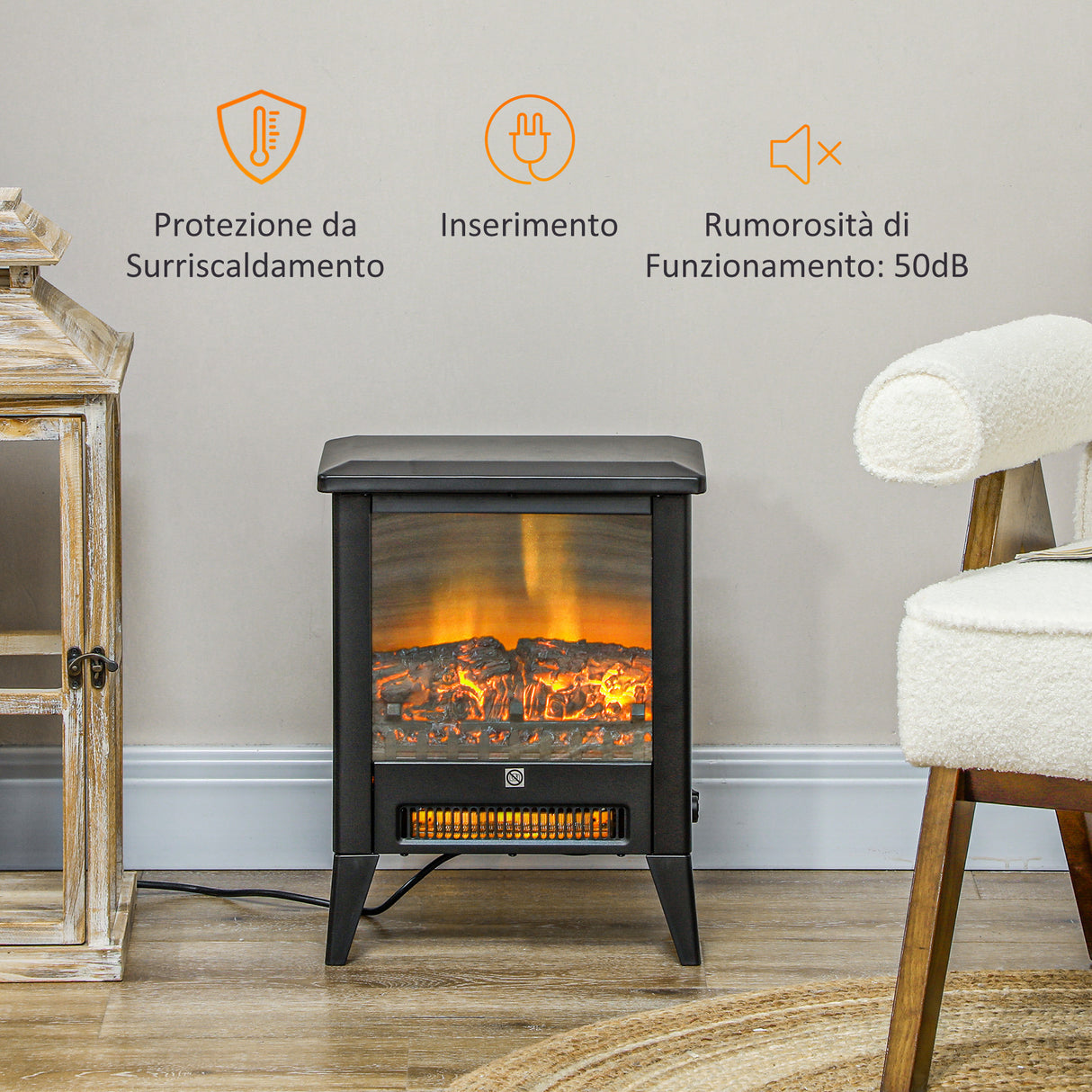 easycomfort easycomfort caminetto elettrico da 1800w con effetto fiamma a 3 intensita in metallo e vetro 36x21x47 cm nero