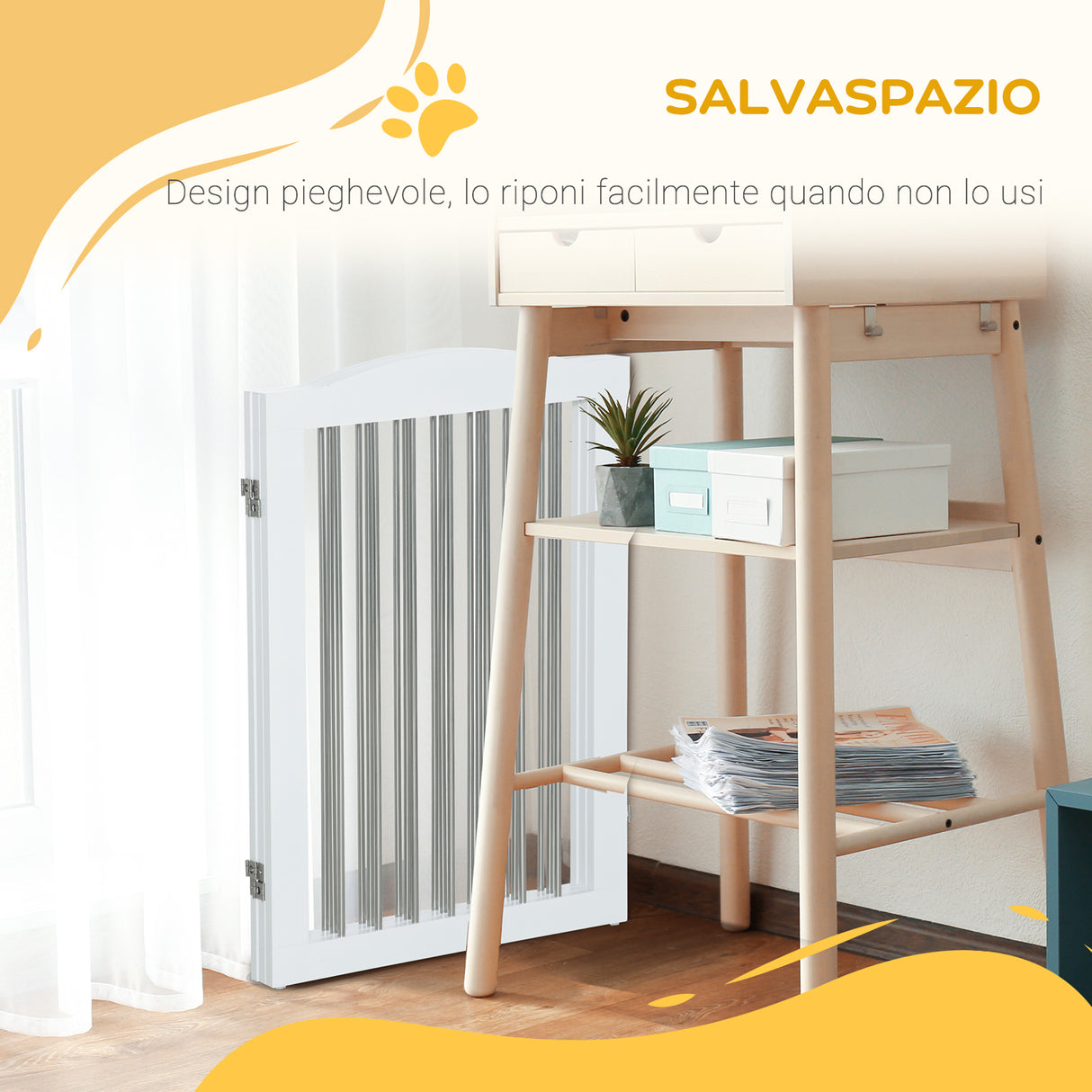 easycomfort easycomfort cancellino per cani pieghevole a 3 pannelli in legno e acciaio 154x30x80 cm bianco