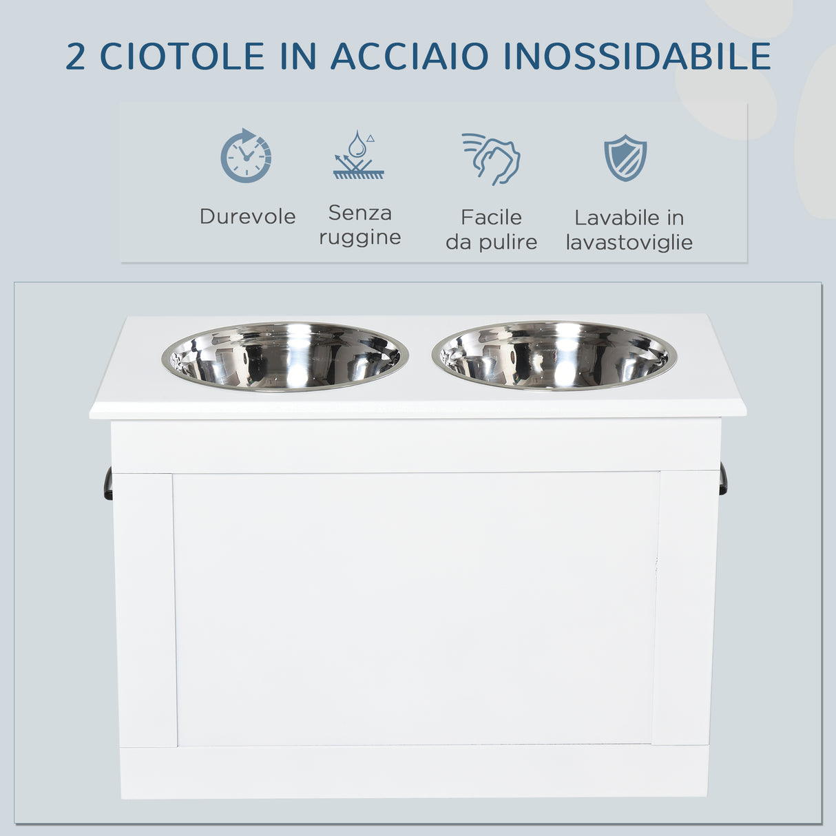 easycomfort easycomfort ciotole rialzate per cani grandi supporto in mdf con 2 ciotole in acciaio inox 60x30x41 cm bianco