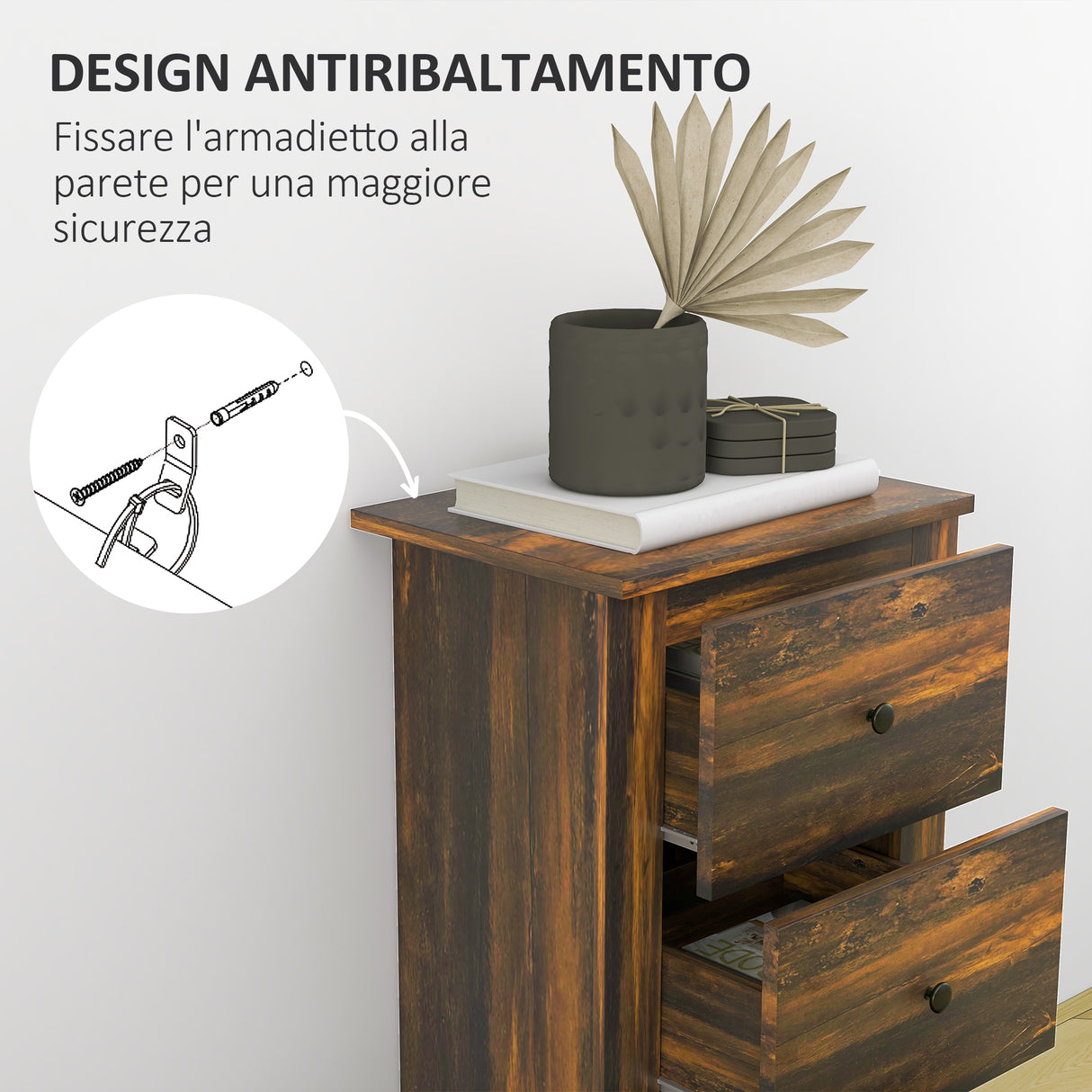 easycomfort easycomfort comodino con 3 cassetti dallo stile rustico in legno 40x30x74 cm marrone