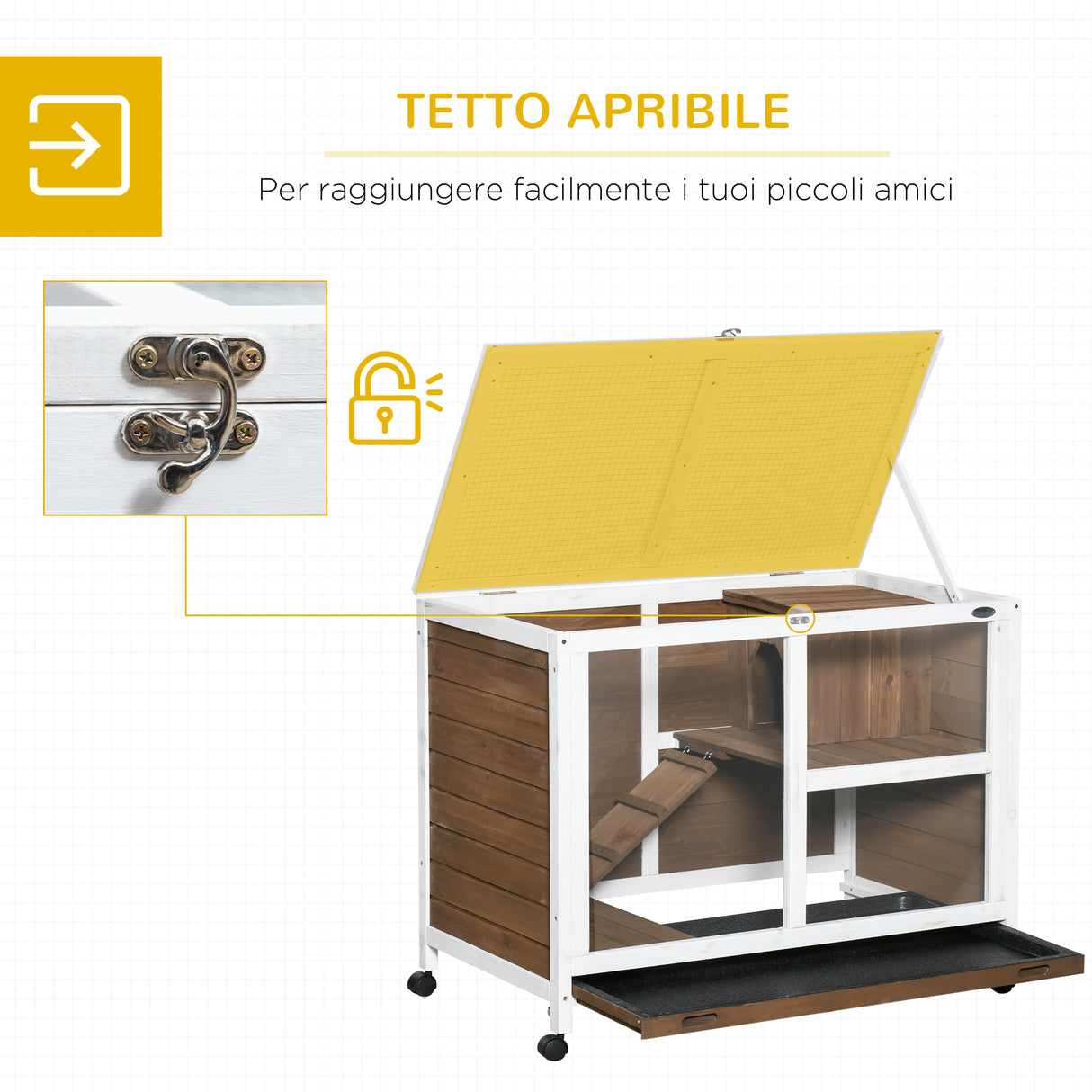 easycomfort easycomfort conigliera a 2 livelli con casetta rampa e vassoio estraibile in legno di abete 91 5x53 3x73 cm marrone