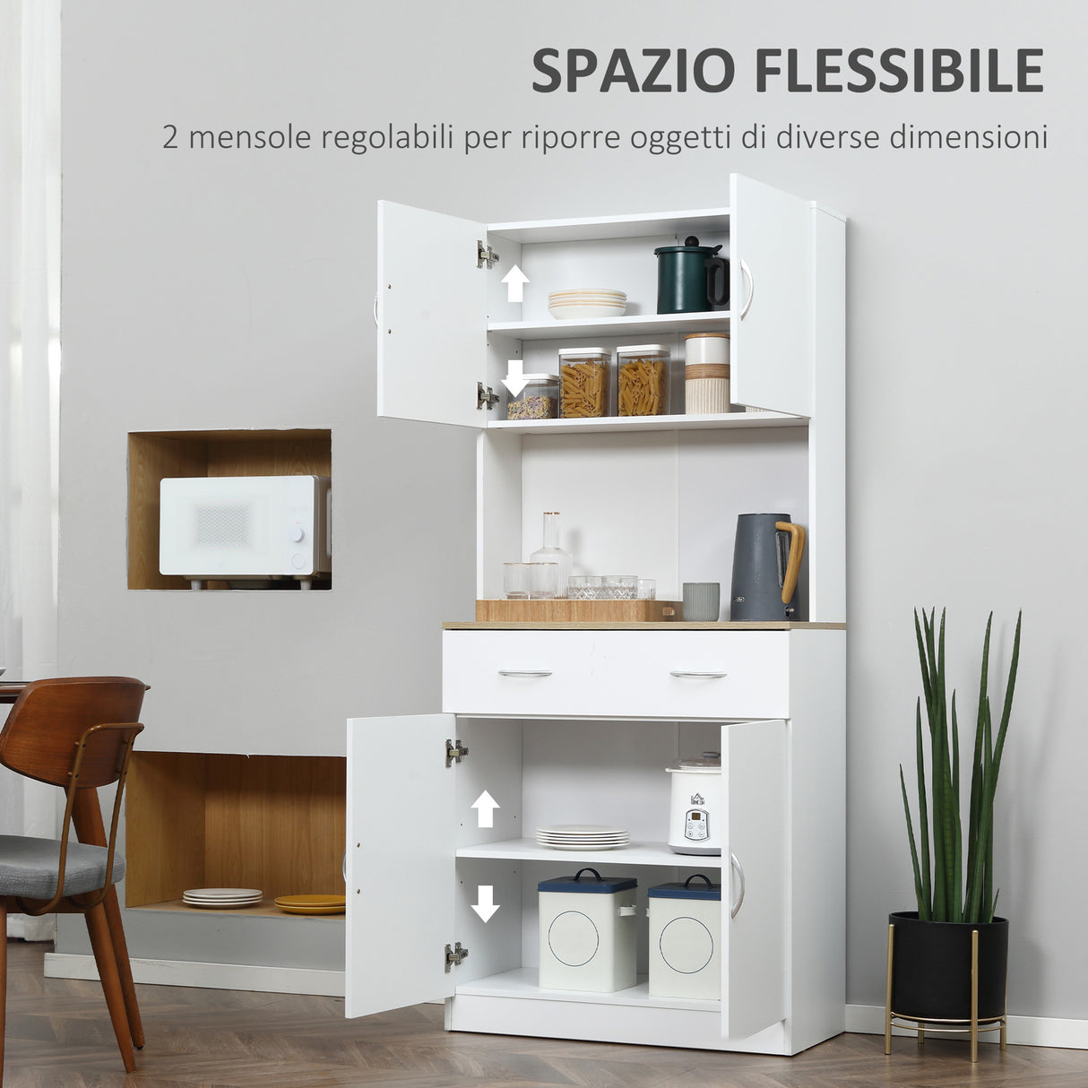 easycomfort easycomfort credenza cucina con armadietti a 2 ante e cassetto in legno 80x40x180cm bianco