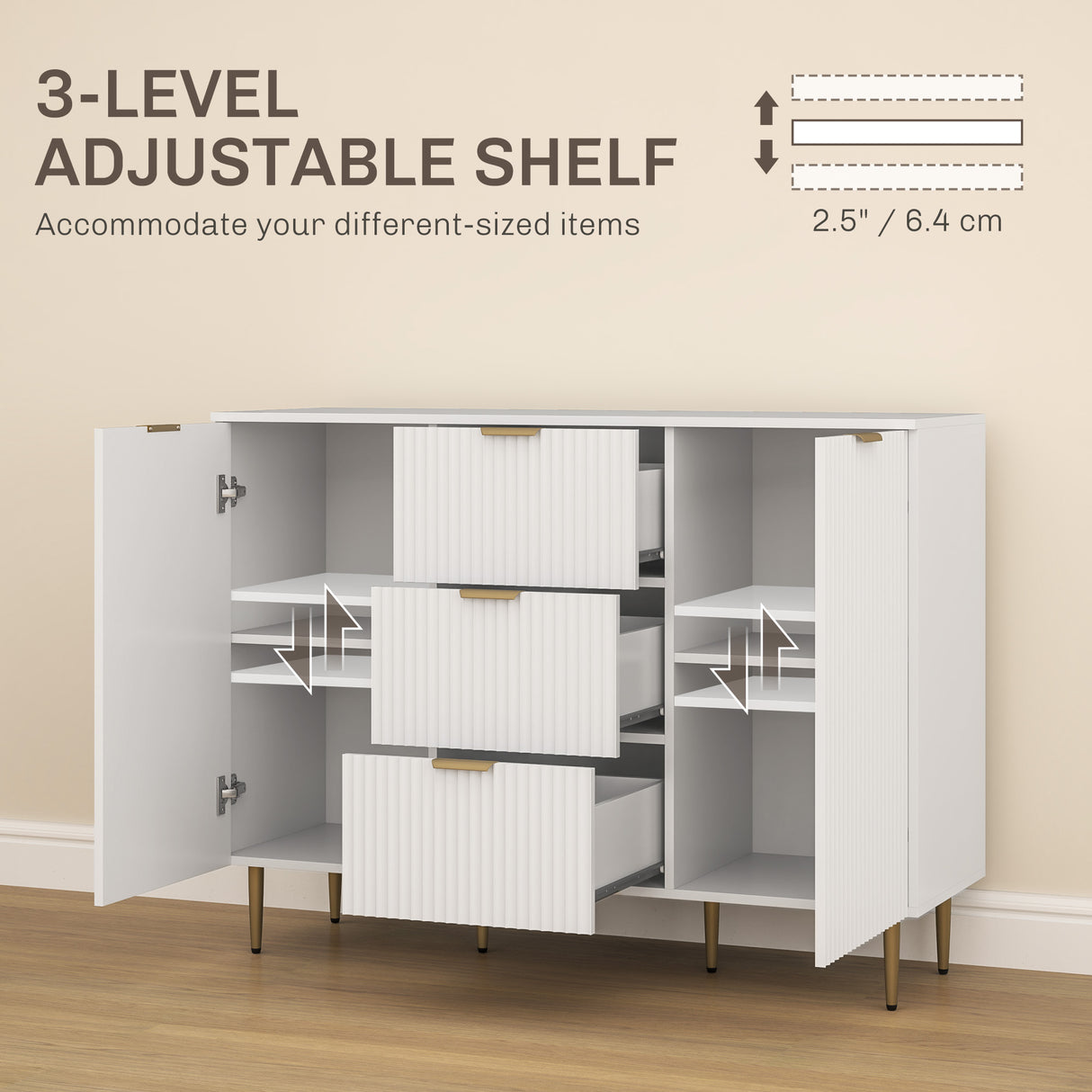 easycomfort easycomfort credenza moderna con 3 cassetti 2 armadietti e ripiani regolabili legno e metallo bianco