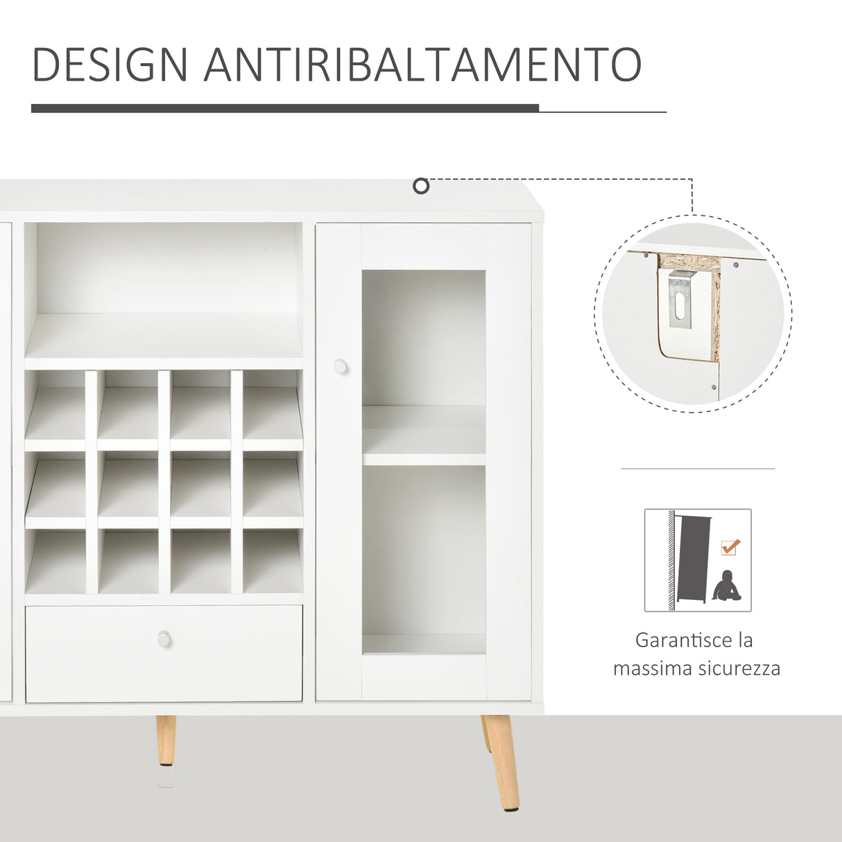 easycomfort easycomfort credenza moderna da cucina con cantinetta vini 12 bottiglie cassetto e armadietti in legno 100x33x80cm bianco