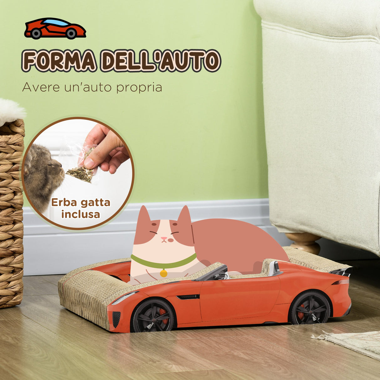 easycomfort easycomfort cuccia per gatti tiragraffi a forma di auto con trattamento ad erba gatta in cartone ondulato 50x30x12 5 cm rosso