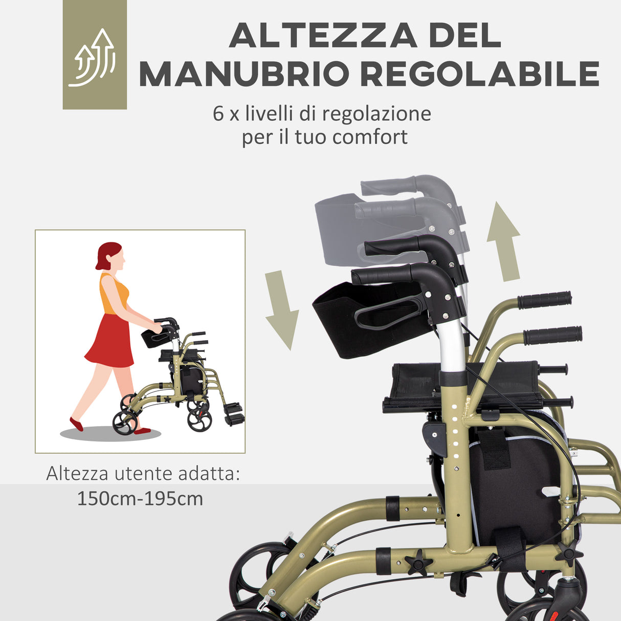 easycomfort easycomfort deambulatore pieghevole con poggiapiedi e borsa in alluminio pp e poliestere 59x104x88 101 cm giallo e verde