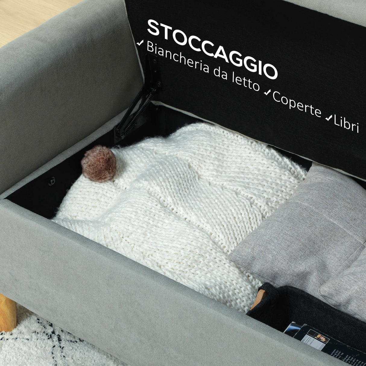 easycomfort easycomfort divanetto 2 posti vellutato con vano portaoggetti inferiore e cuscini 140x72x82 cm grigio