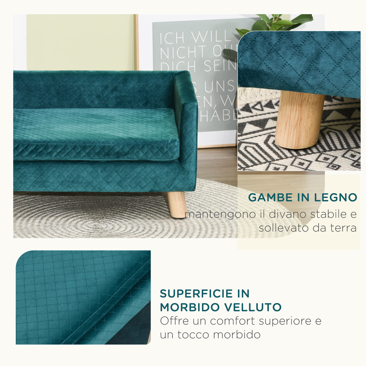 easycomfort easycomfort divanetto per cani e gatti stile scandinavo con cuscino imbottito in velluto e legno 64x45x36cm blu