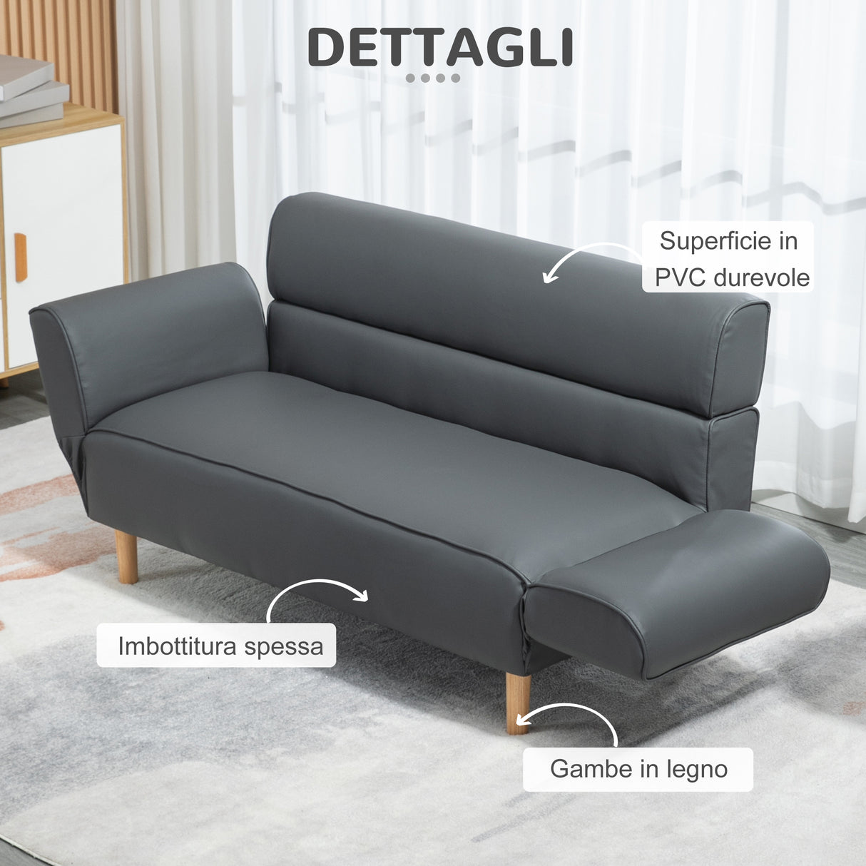 easycomfort easycomfort divano 2 posti convertibile in divano letto singolo con braccioli regolabili 164x71x75cm