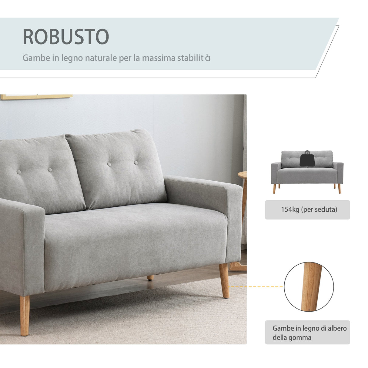 easycomfort easycomfort divano 2 posti moderno in stile nordico con schienale trapuntato in poliestere e legno 145x76x88 cm grigio chiaro ean 8054144135021