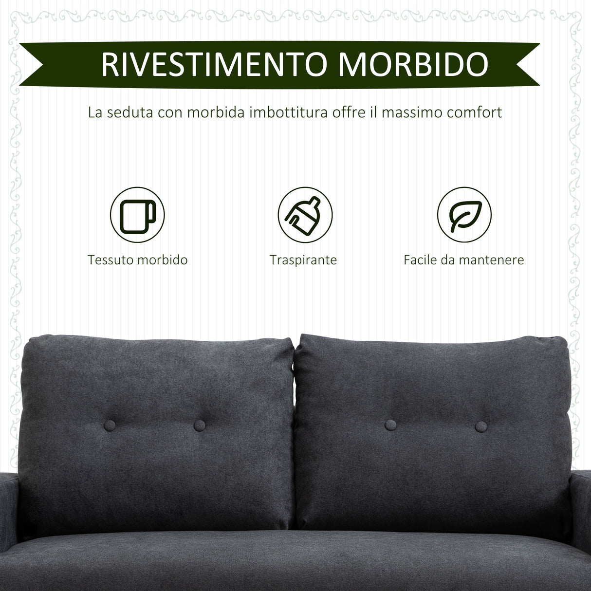 easycomfort easycomfort divano 2 posti moderno in stile nordico con schienale trapuntato in tessuto 145x76x88 cm grigio