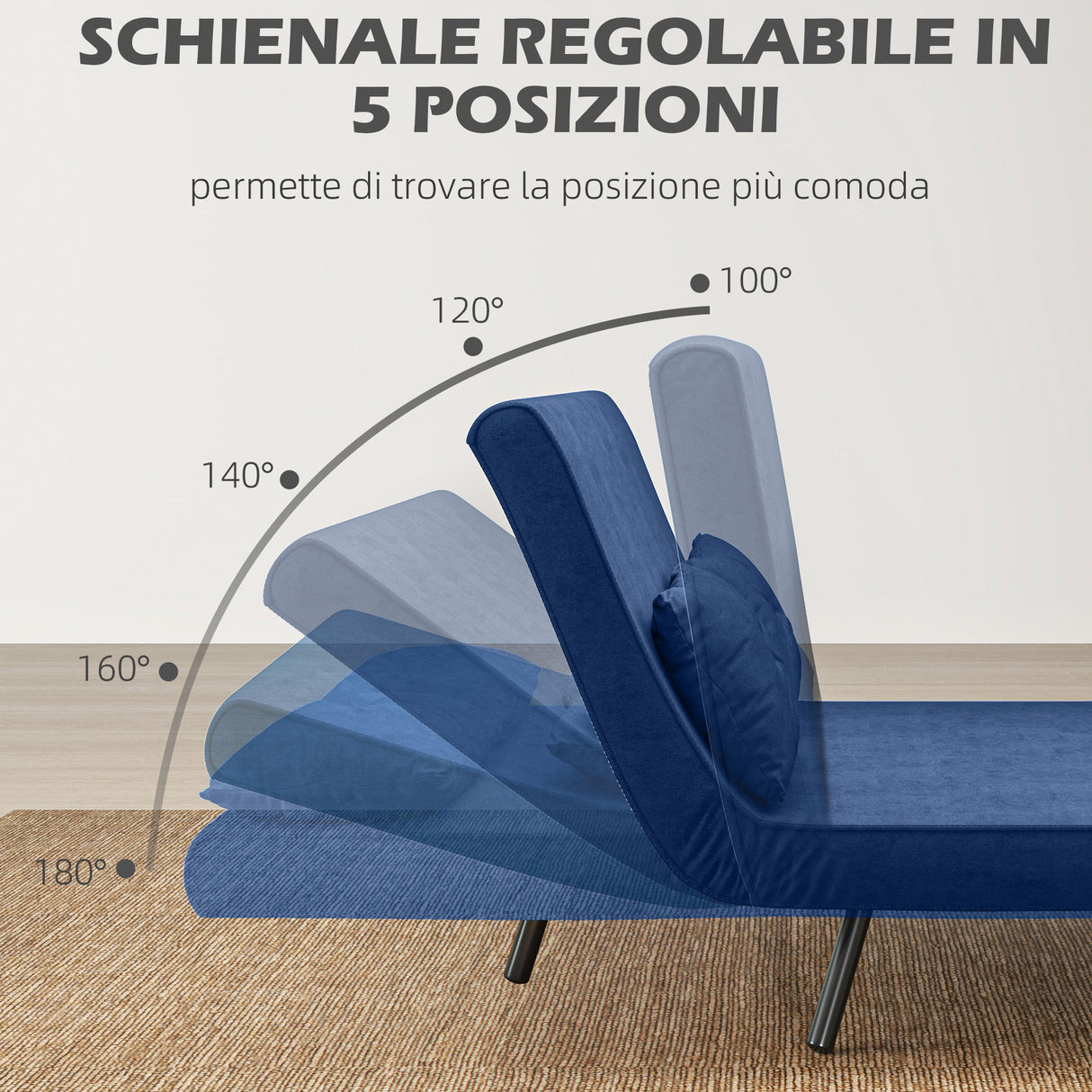 easycomfort easycomfort divano letto 3 in 1 in tessuto effetto velluto con schienale regolabile e 2 cuscini 102x73x81 cm blu
