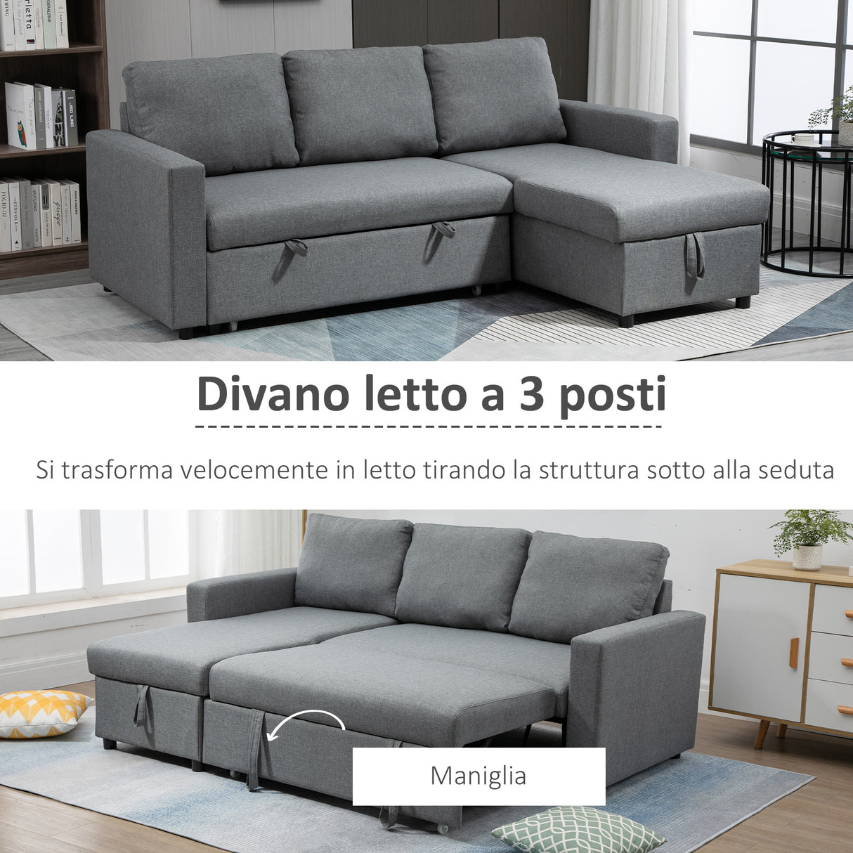 easycomfort easycomfort divano letto 3 posti e penisola con contenitore rivestimento tessuto effetto lino 211 5x146x85cm