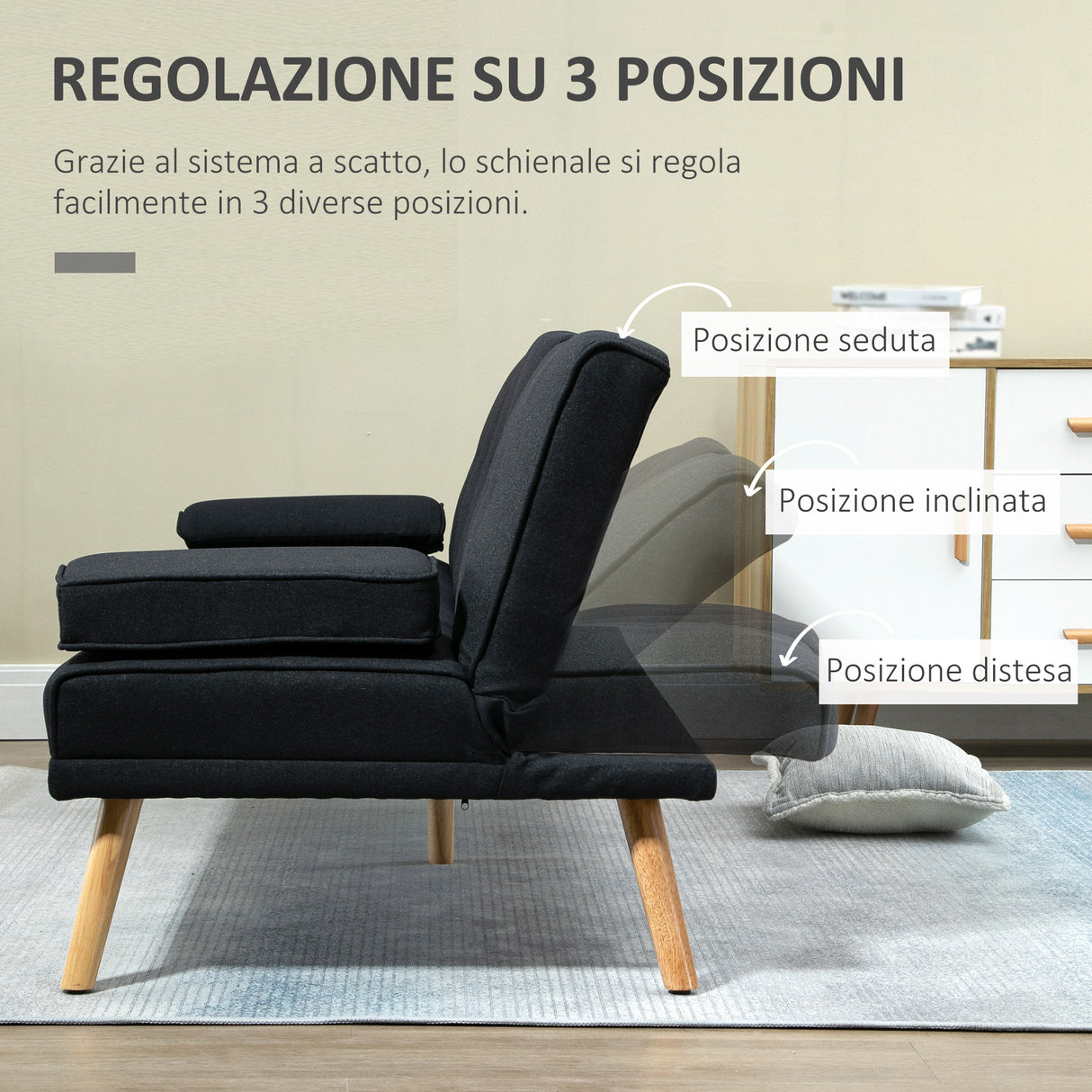 easycomfort easycomfort divano letto 3 posti reclinabile con rivestimento effetto lino e tavolino a ribalta grigio
