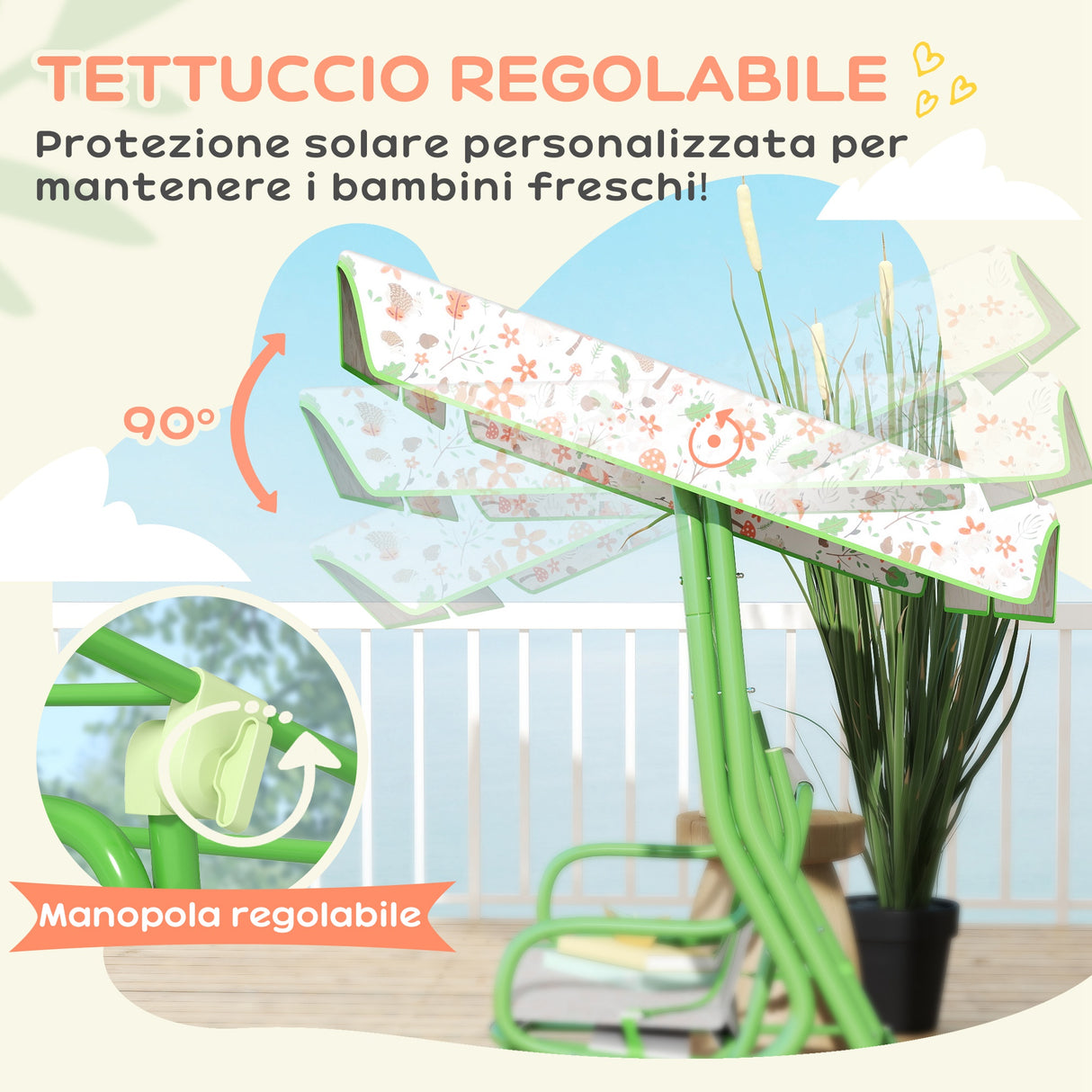 easycomfort easycomfort dondolo per bambini da esterno a 2 posti con tettuccio regolabile e cinture di sicurezza 112x75x120 cm verde