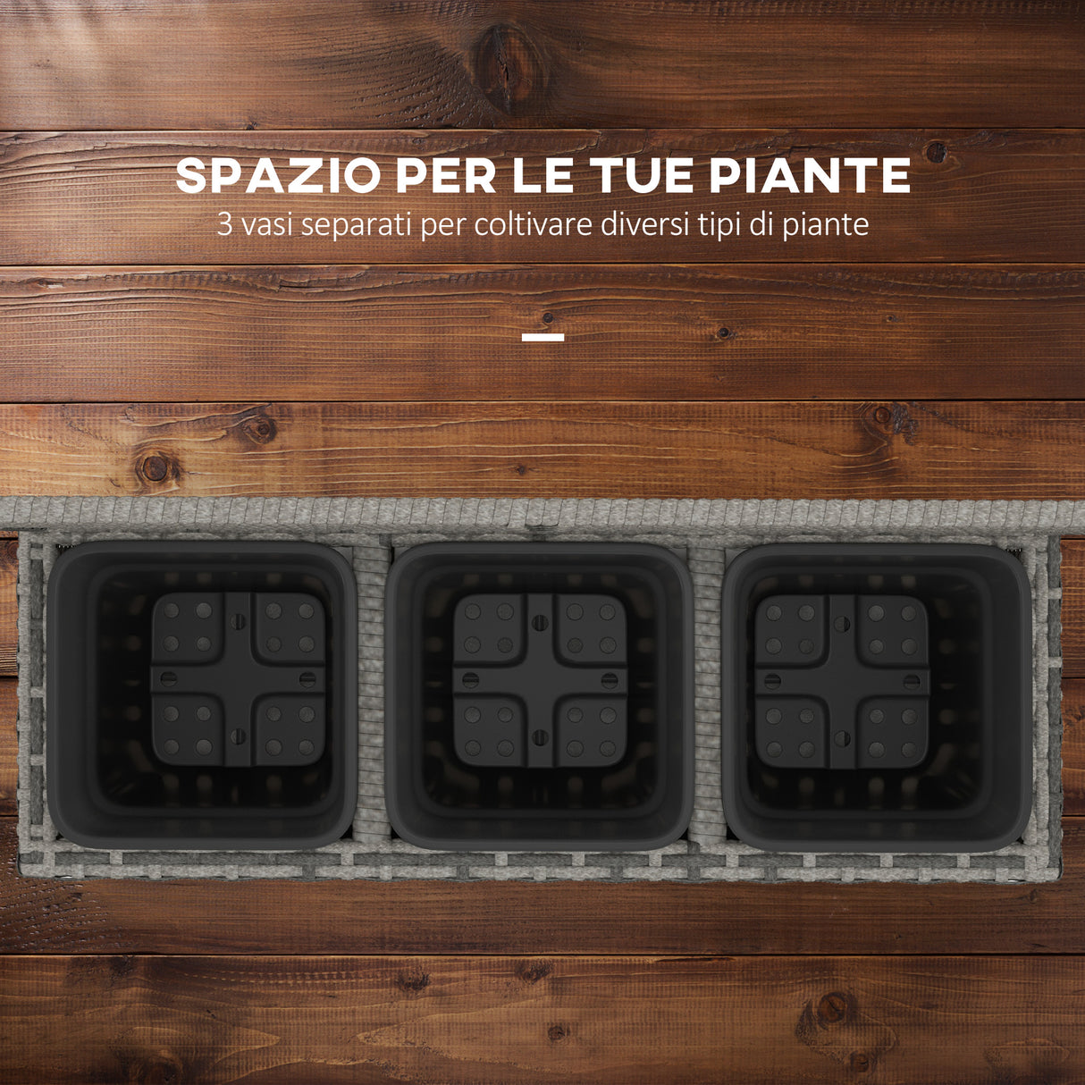 easycomfort easycomfort fioriera con grigliato per rampicanti con 3 vasi in acciaio e rattan pe 84x30x107cm grigio