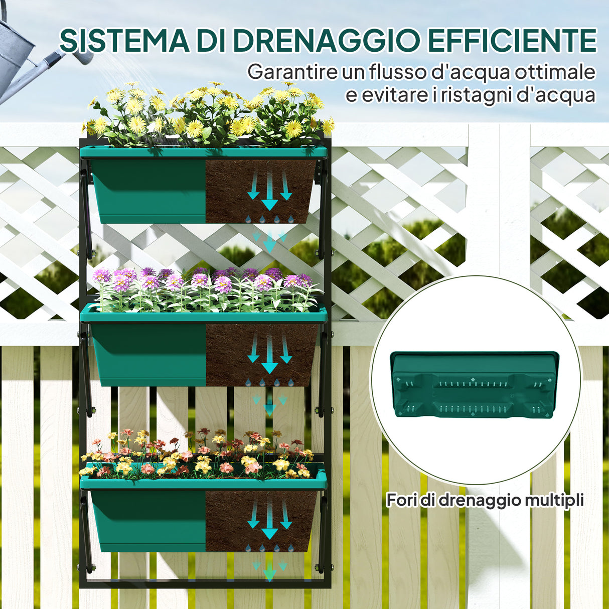 easycomfort easycomfort fioriera da esterno verticale e 3 vasi per piante in plastica con fori di drenaggio 56x42x100 cm verde