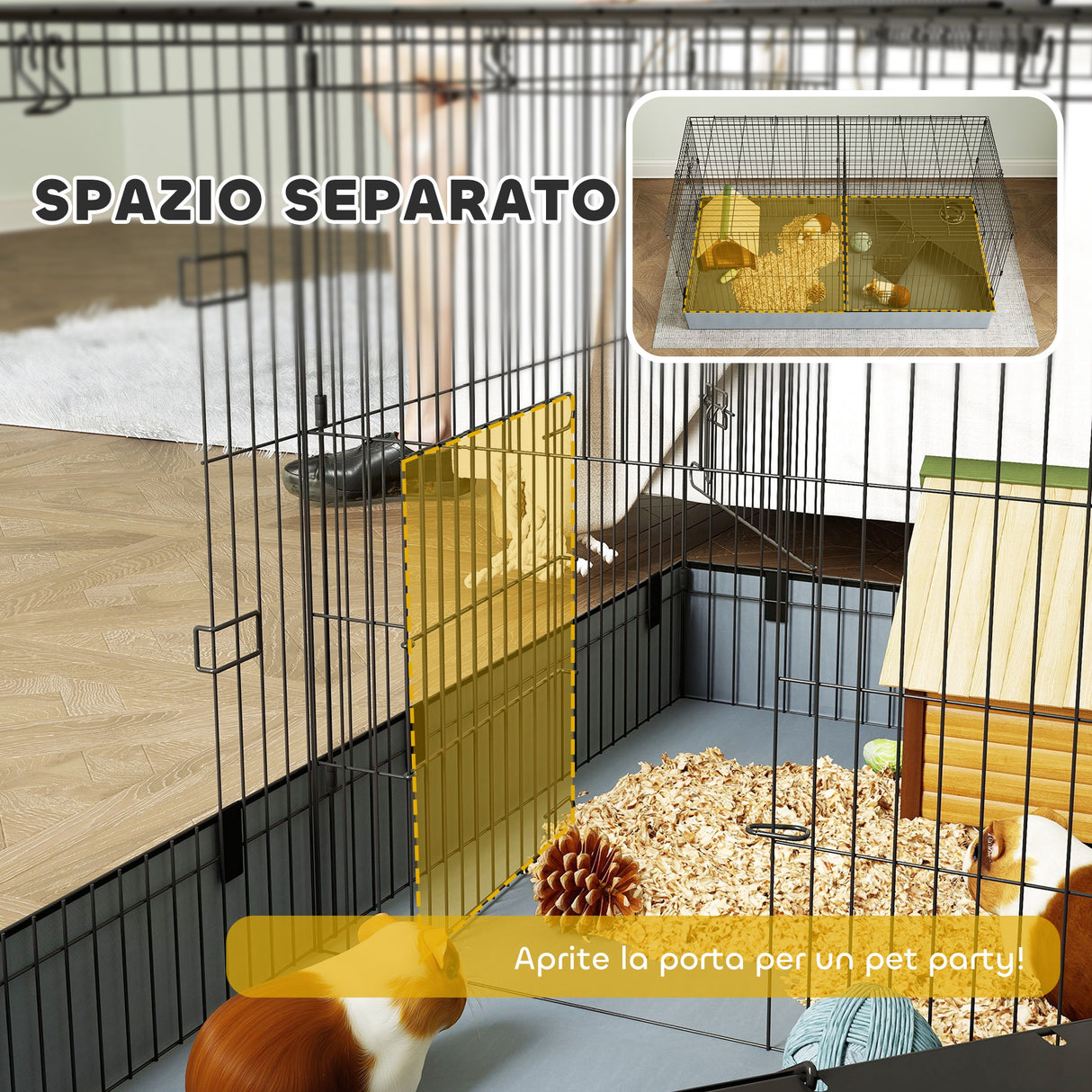 easycomfort easycomfort gabbia per animali piccoli 2 in 1 coperchio rimovibile e sezioni separate 121x61x61 cm nero