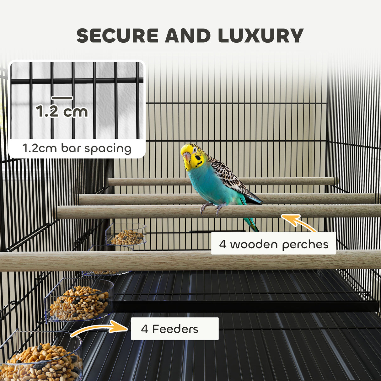 easycomfort easycomfort gabbia per uccelli con divisorio e ripiano inferiore portaoggetti in acciaio e pp 94x57x57 cm nero