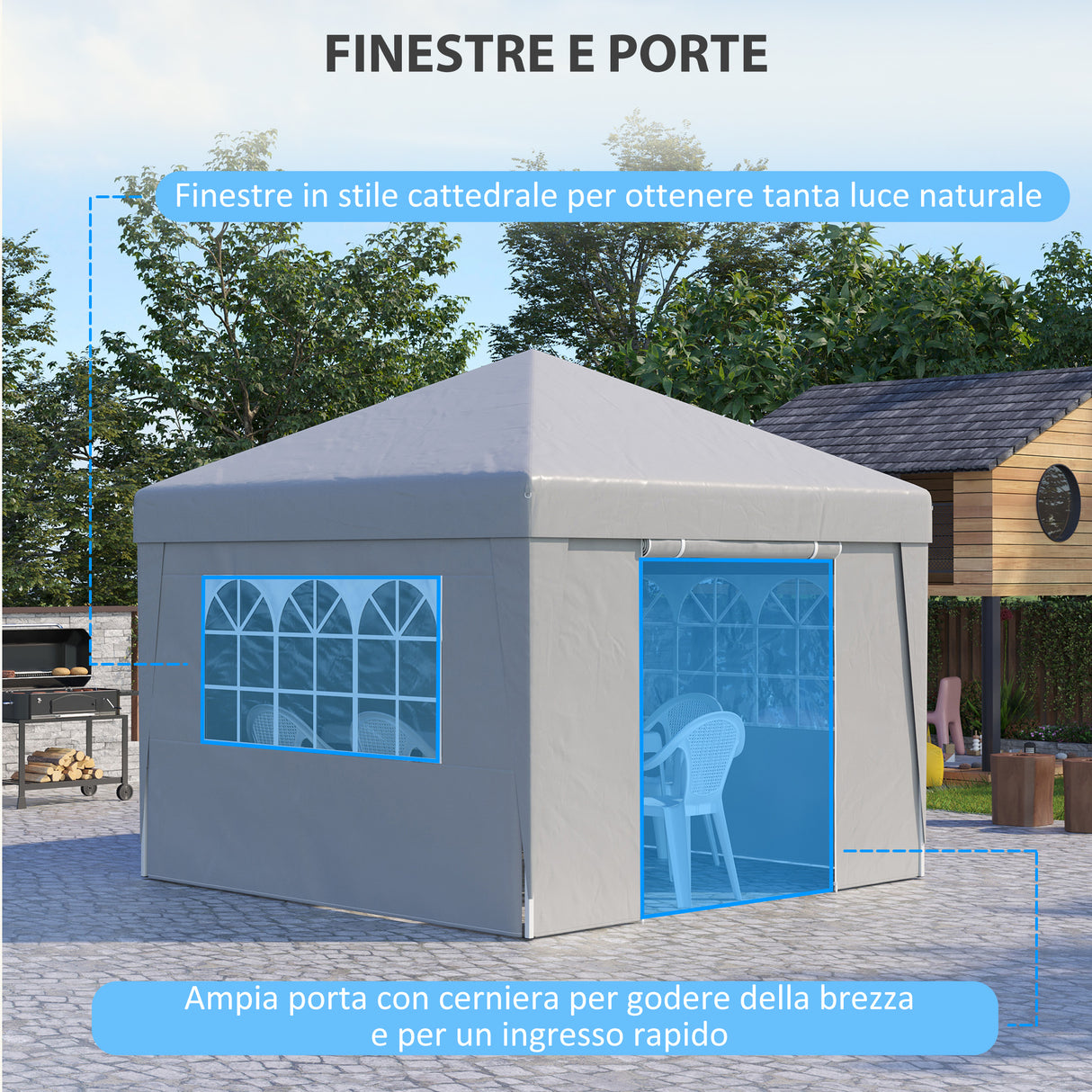 easycomfort easycomfort gazebo pieghevole 3x3 m con altezza regolabile con design pop up e finestre bianco