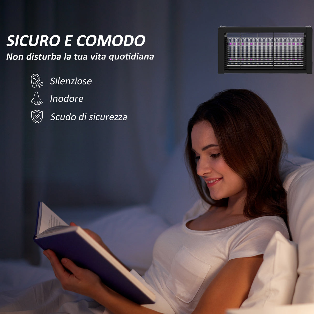 easycomfort easycomfort lampada antizanzare per interno 8w con catenella e rete di protezione 49x6x25 cm nero