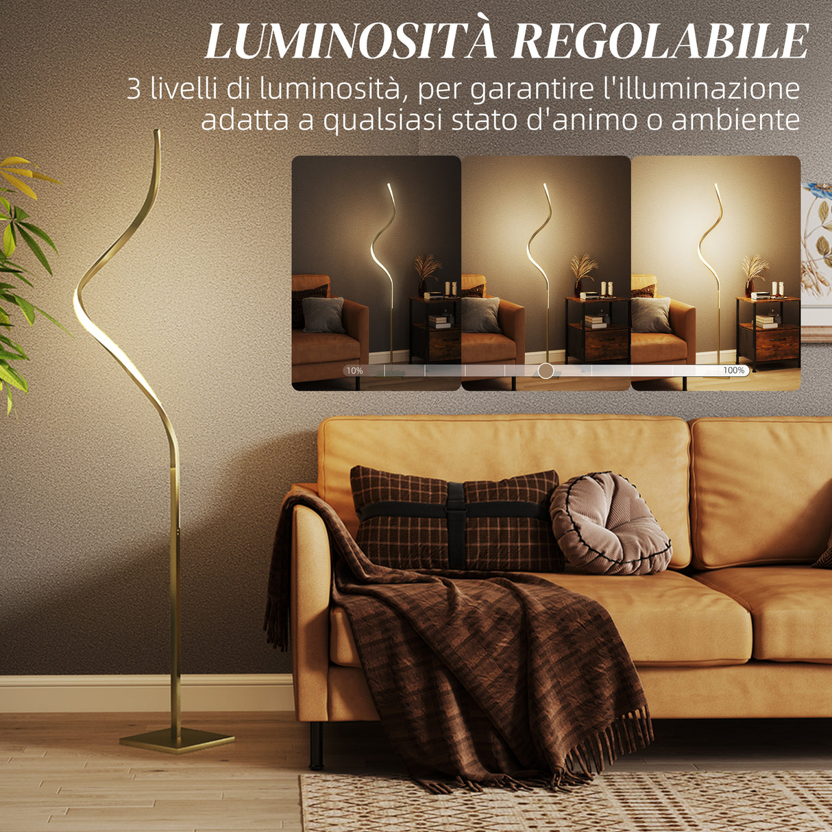 easycomfort easycomfort lampada da terra led a spirale con 3 luminosita regolabili e interruttore a pedale oro