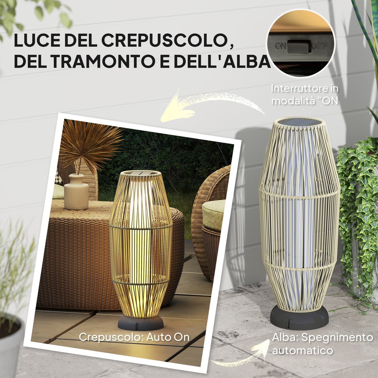 easycomfort easycomfort lampada solare da giardino con illuminazione led in pe rattan e acciaio 26x72 cm grigio