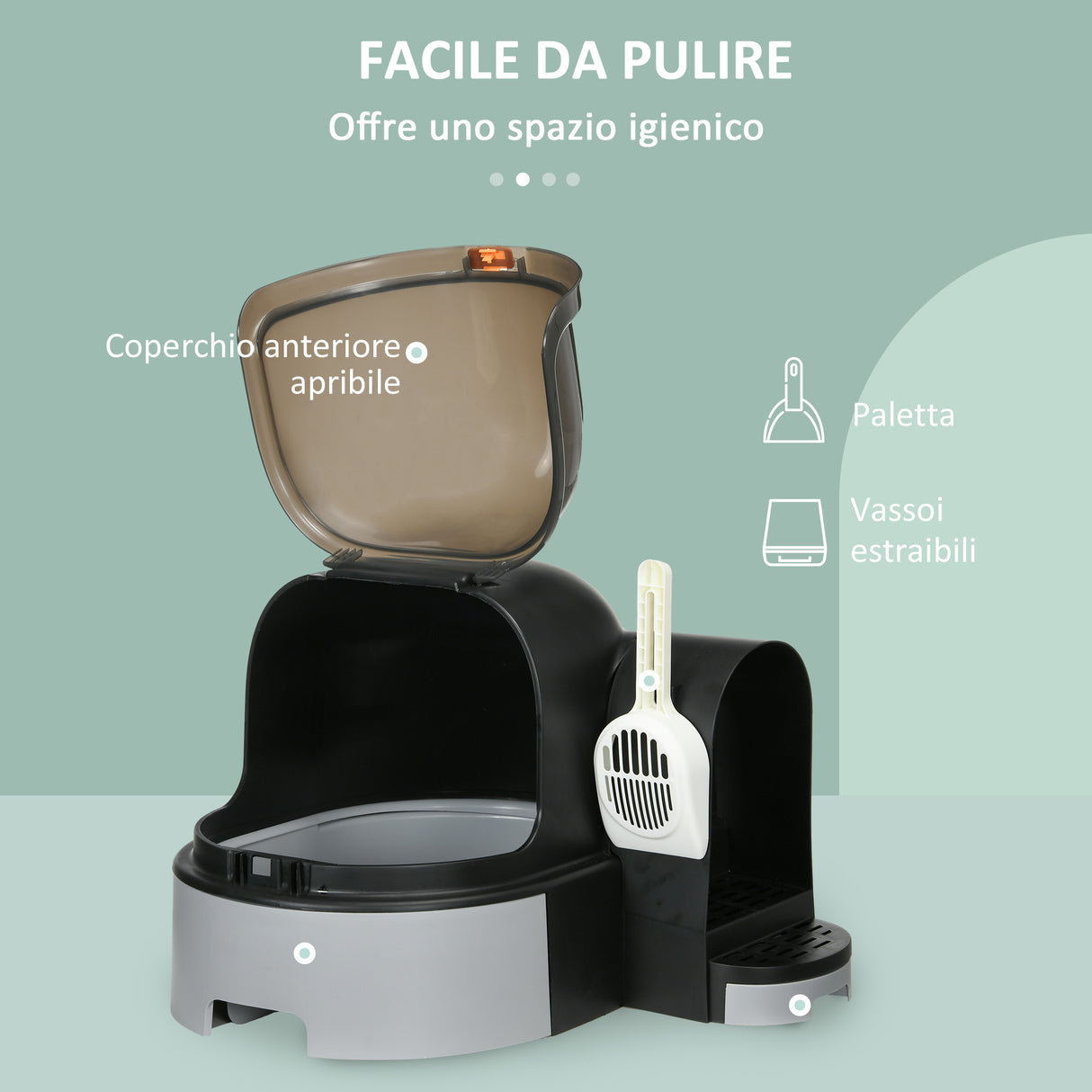 easycomfort easycomfort lettiera per gatti chiusa con coperchio vassoio estraibile e paletta in pp e pc 52x60x42 cm grigio scuro