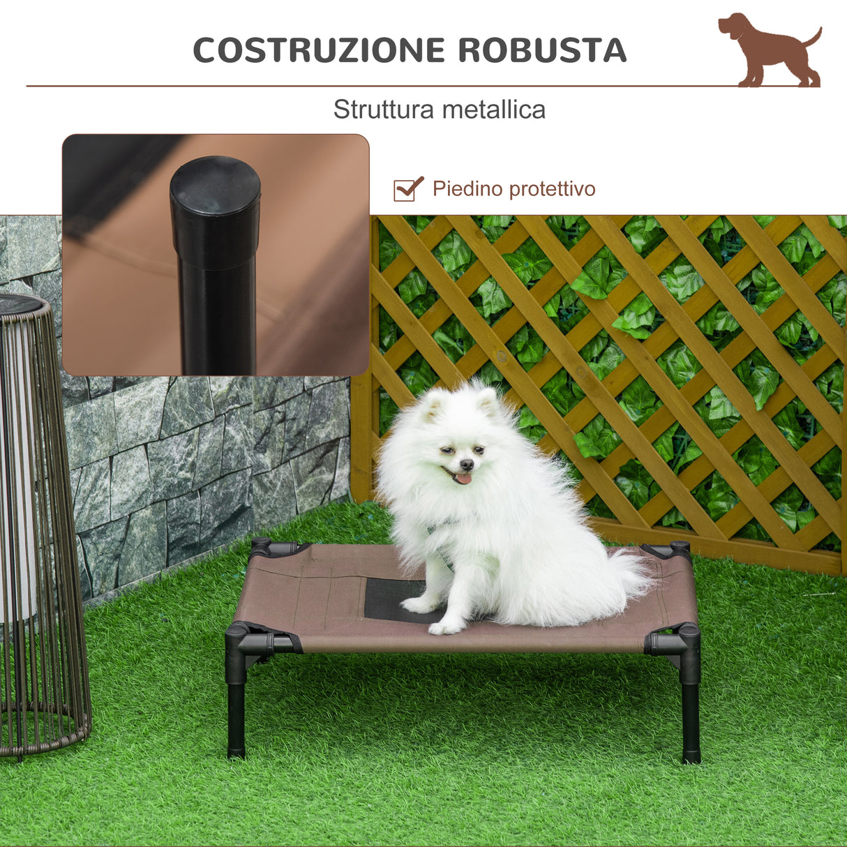 easycomfort easycomfort lettino per cani rialzato con seduta traspirante in acciaio e tessuto 61x46x18 cm nero e caffe