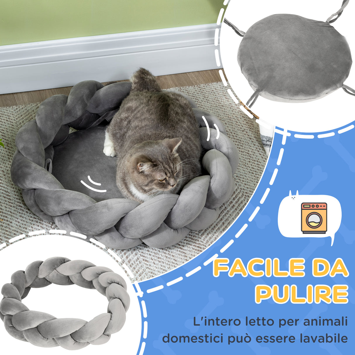 easycomfort easycomfort letto per cani e gatti da interni imbottito e lavabile con cuscino separato 55x14cm grigio