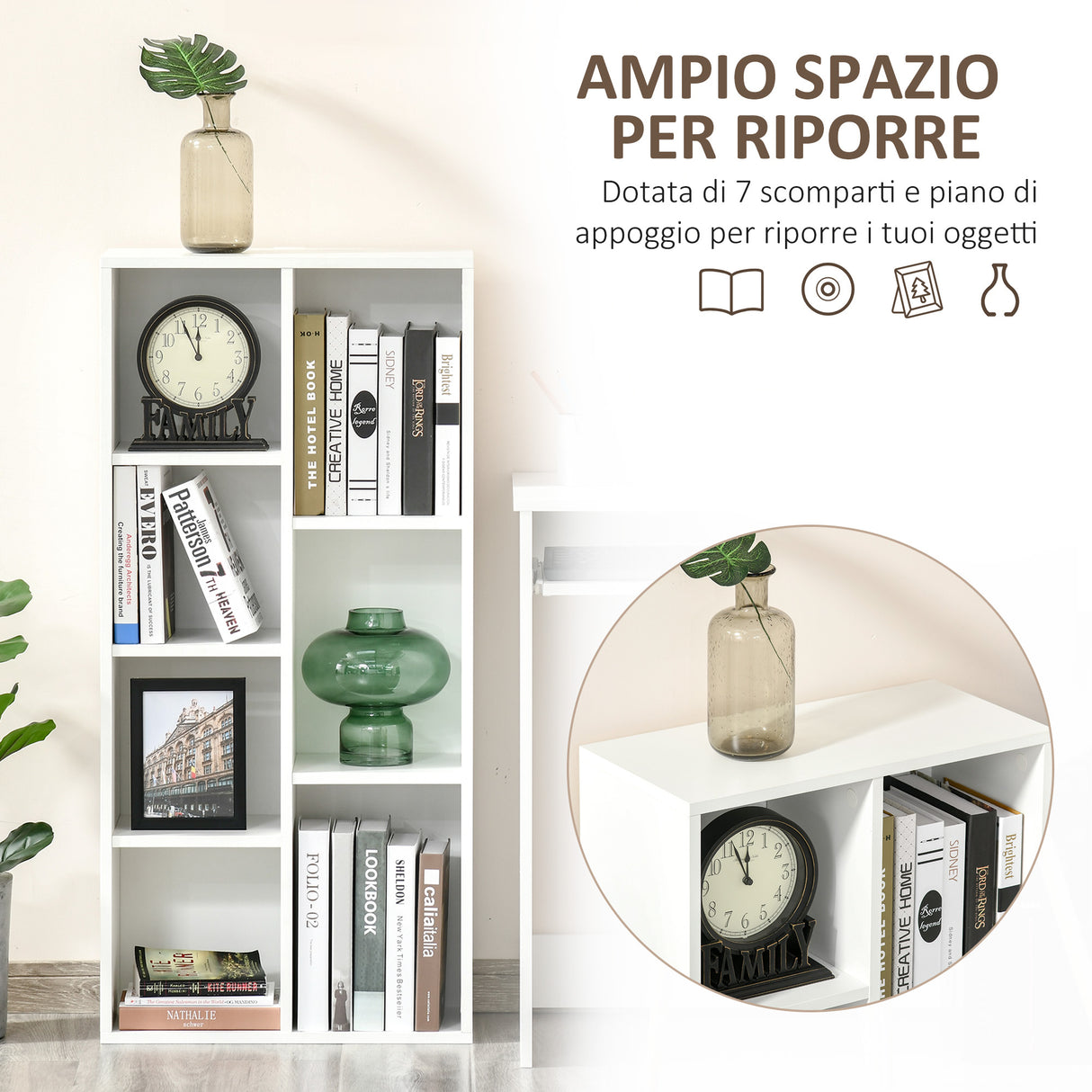 easycomfort easycomfort libreria moderna a cubi con 7 ripiani in legno truciolato 50x24x106 cm bianca