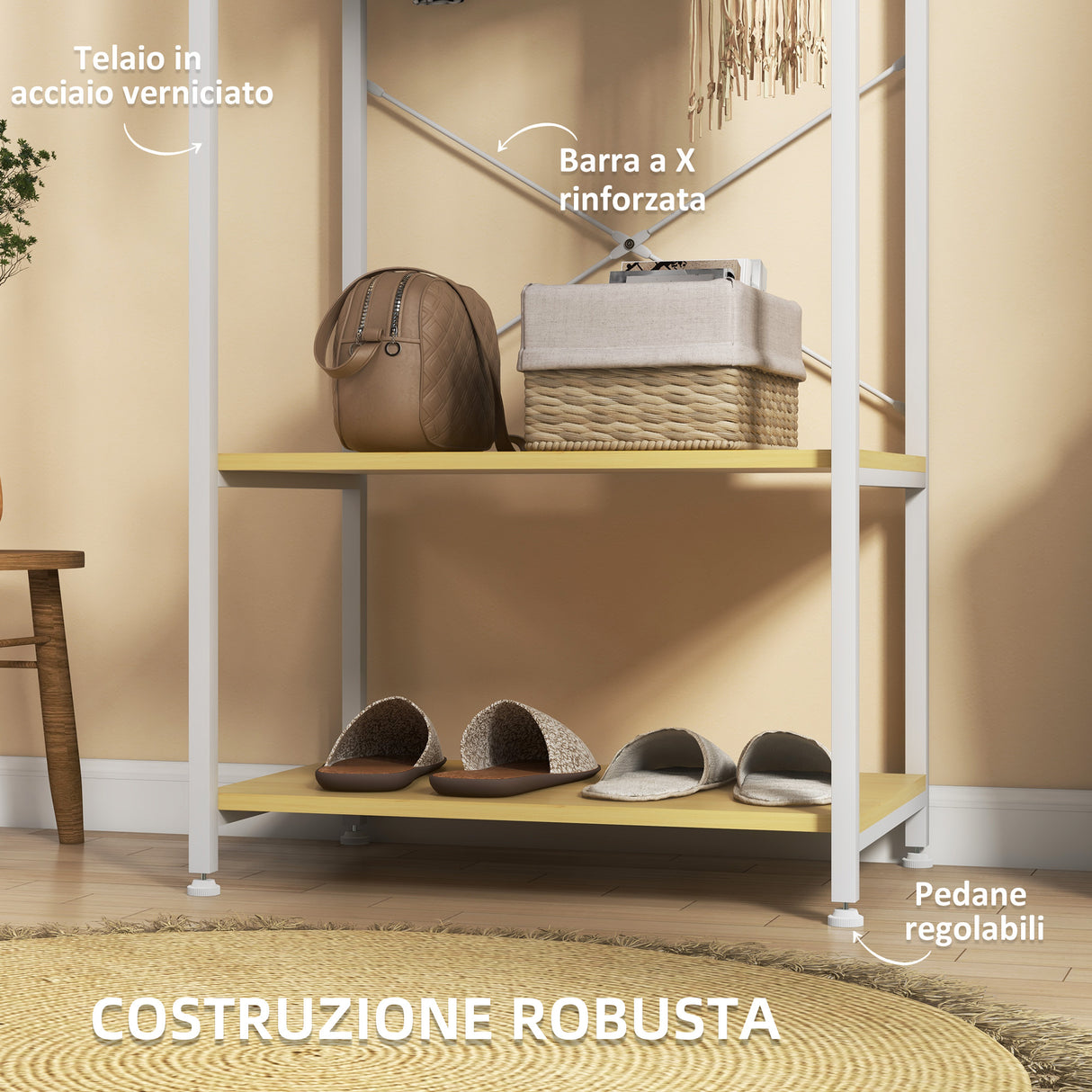 easycomfort easycomfort mobile appendiabiti 2 in 1 con ripiano a 2 livelli in acciaio e truciolato 60x40x167 5 cm