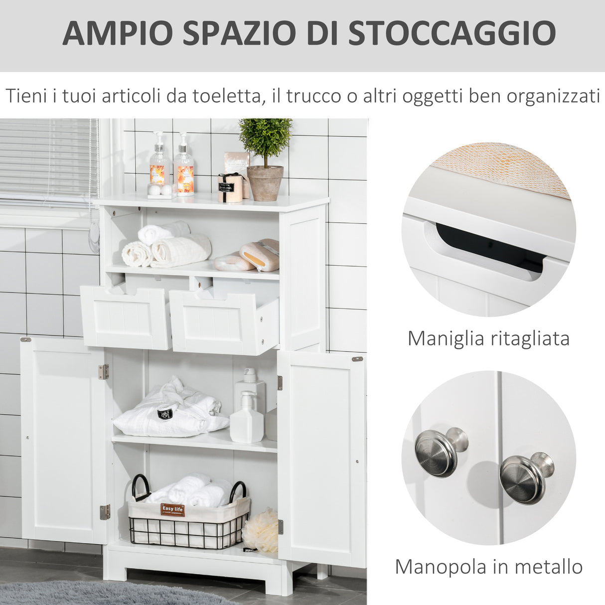 easycomfort easycomfort mobile bagno multiuso salvaspazio armadietto da bagno con armadietto 2 ante mensola e 2 cassetti regolabili 60x30x108 8cm bianco ean 8054144131023