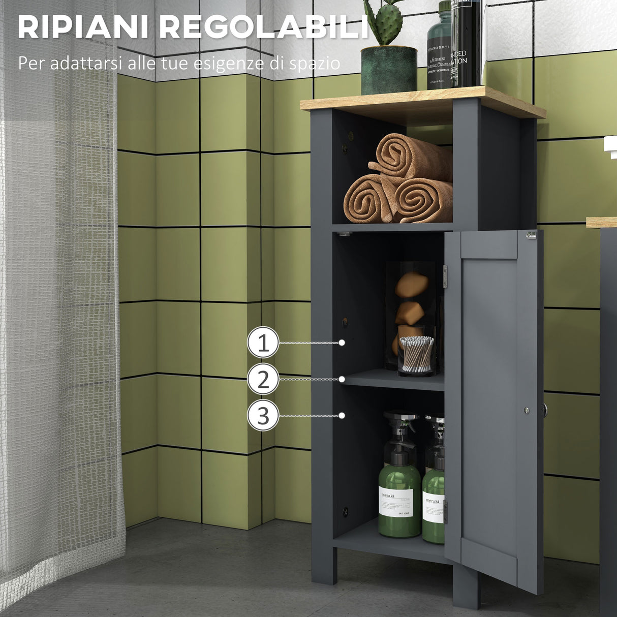 easycomfort easycomfort mobile bagno salvaspazio con armadietto e ripiano aperto in legno 32x30x80cm grigio