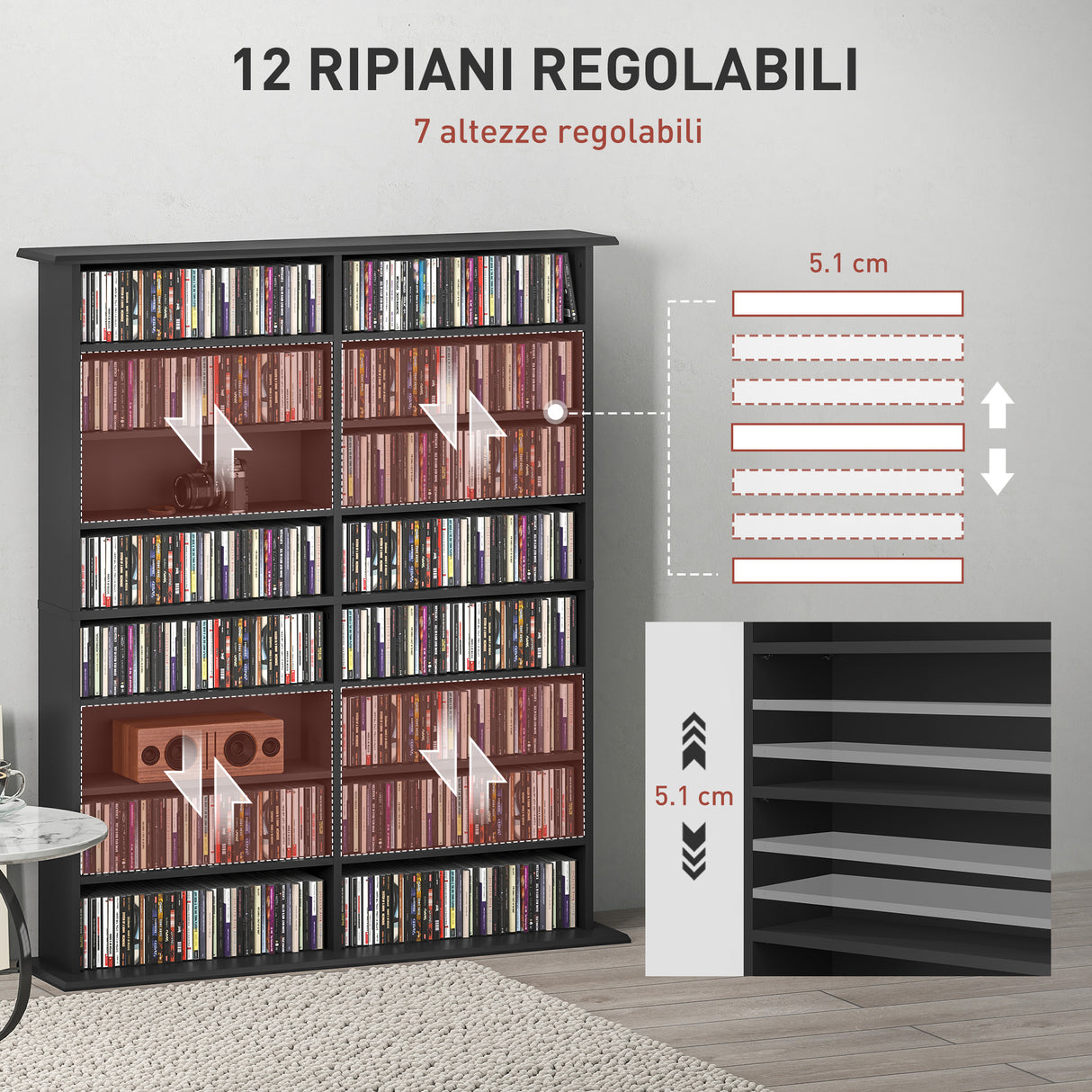 easycomfort easycomfort mobile libreria porta cd a 16 ripiani dal design moderno in legno 106 5x24x123 7 cm nero