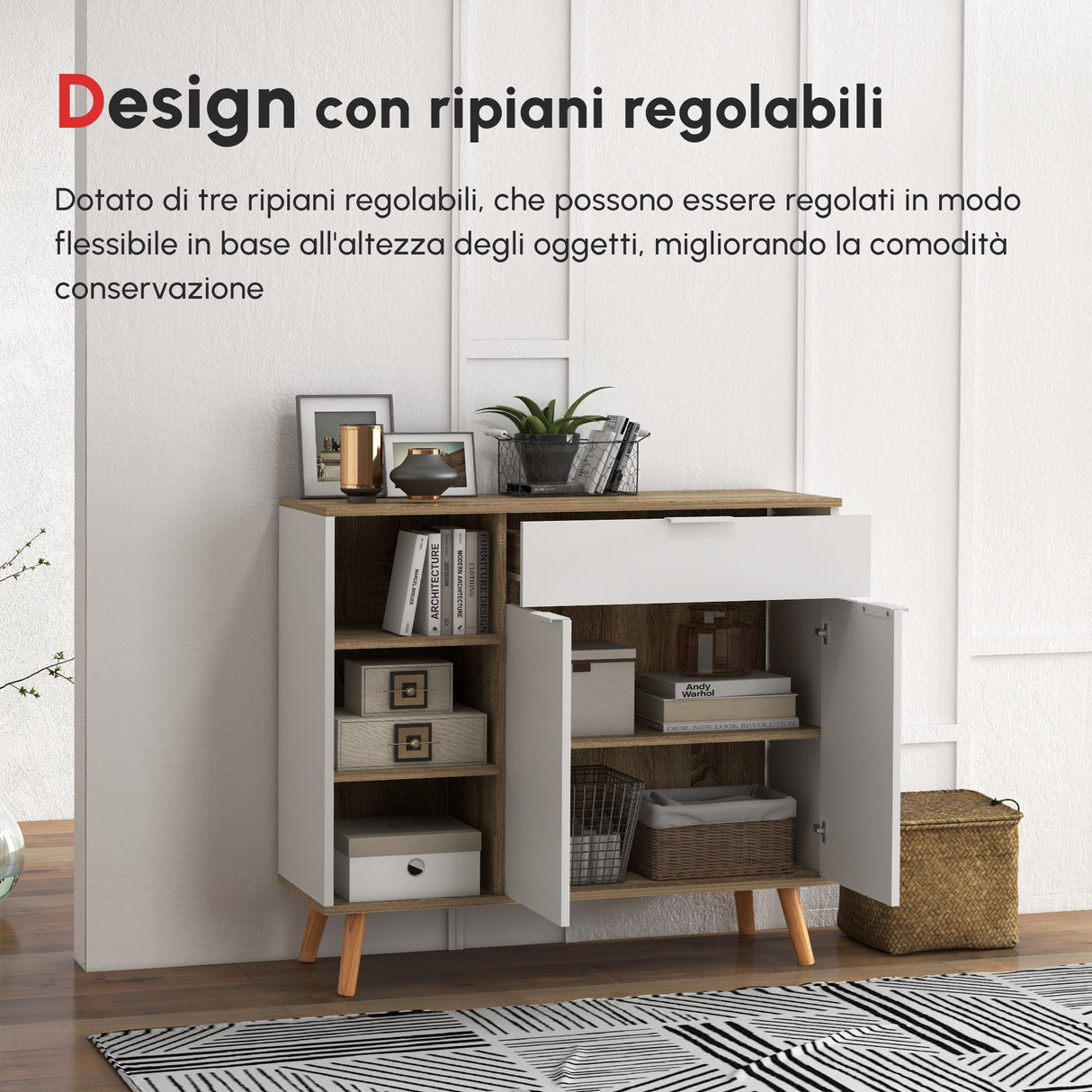 easycomfort easycomfort mobile multiuso salvaspazio con 3 ripiani aperti armadietto e cassetto in truciolato 95x35x85 cm