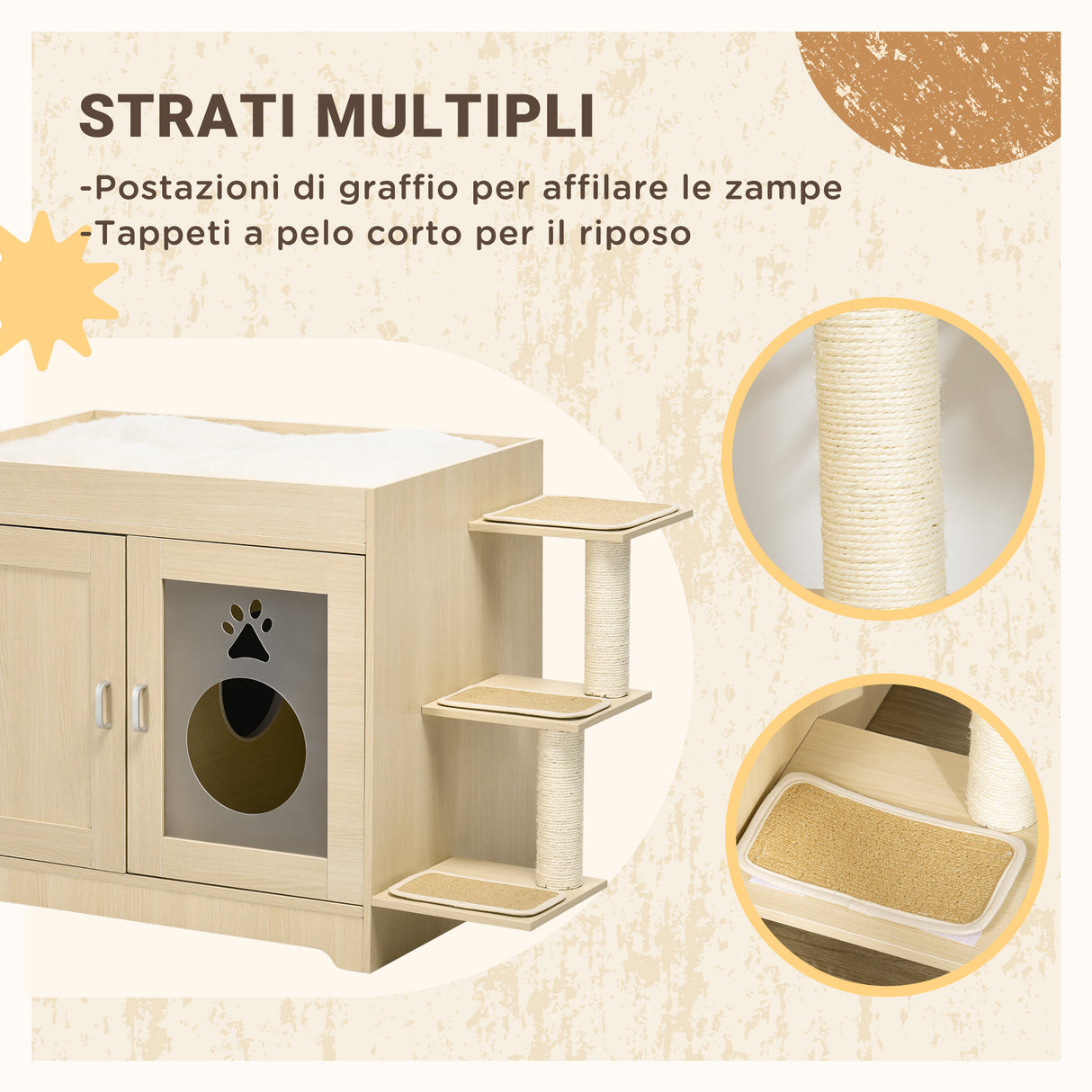 easycomfort easycomfort mobile per lettiera casetta per gatti con spazio portaoggetti e pali tiragraffi in legno 107x54x70 cm
