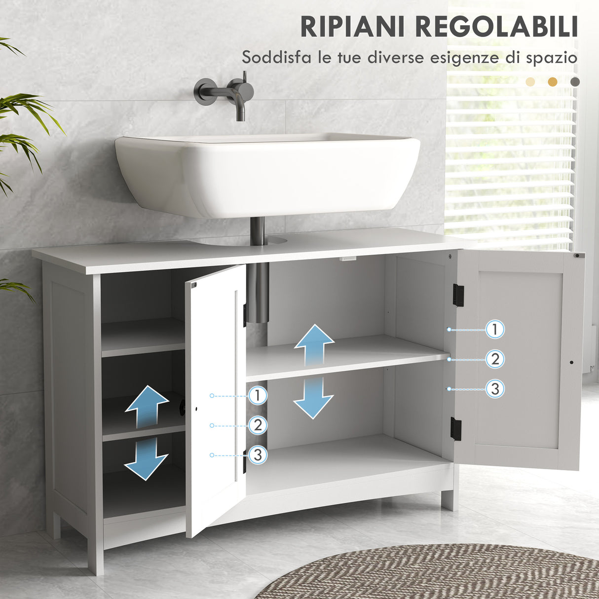 easycomfort easycomfort mobile sotto lavabo bagno con armadietto a 2 ante e 3 ripiani aperti in legno 90x30x60cm bianco