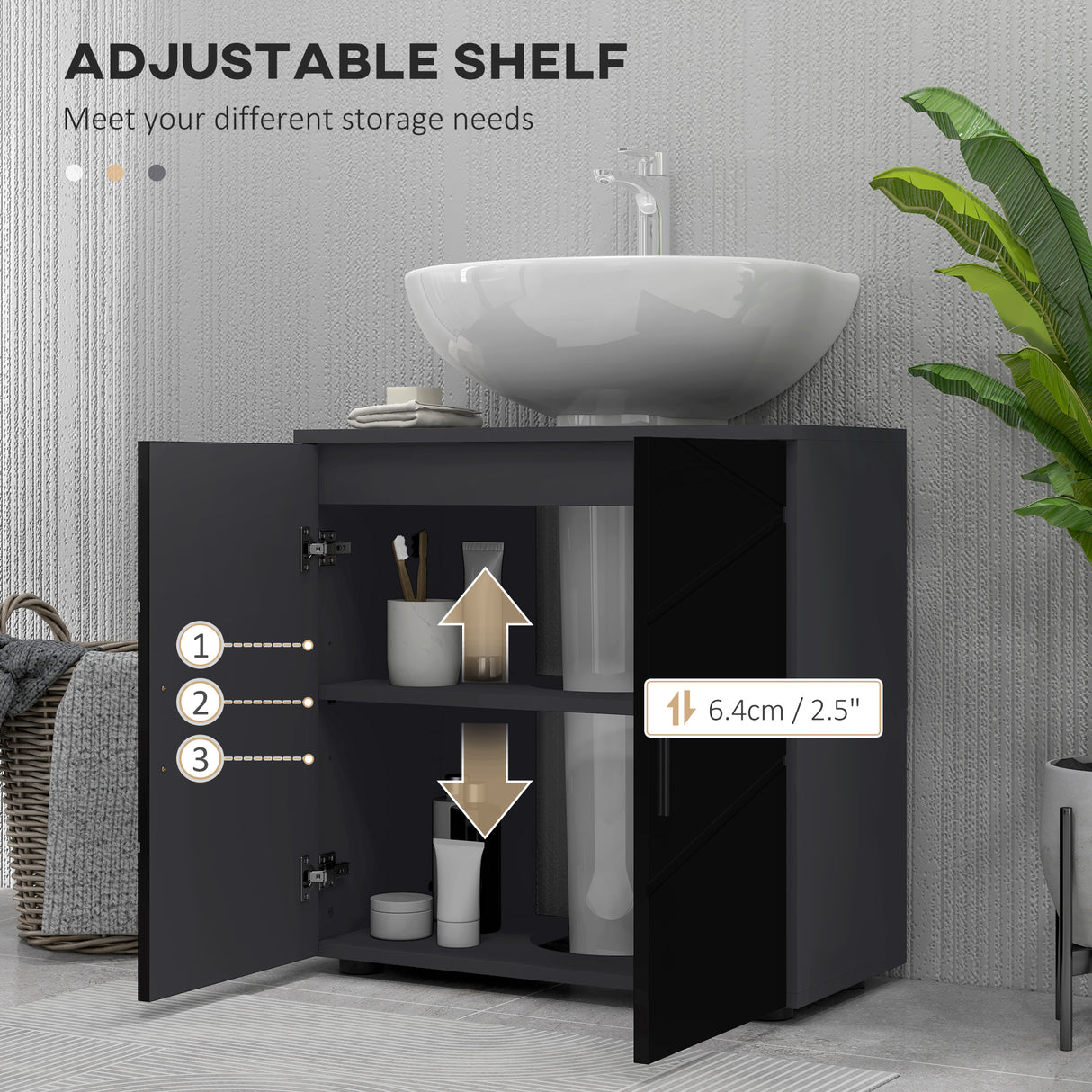 easycomfort easycomfort mobile sottolavabo bagno per piedistallo con armadietto 2 ante 60x30x60cm nero