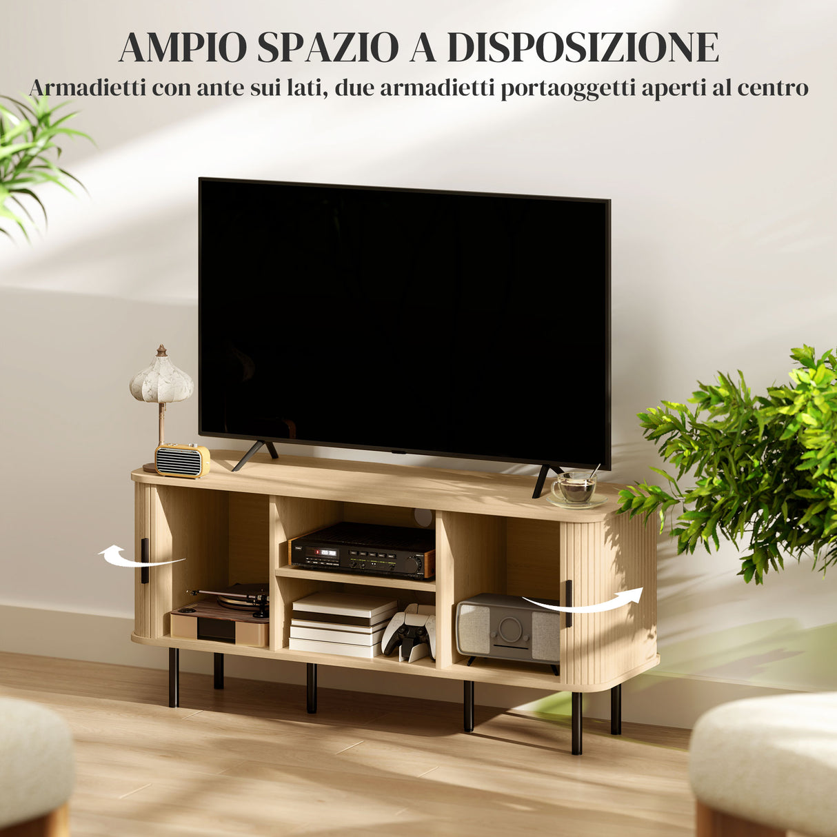 easycomfort easycomfort mobile tv 55 con 2 armadietti e 2 ripiani in legno e acciaio 120x40x55 cm nero e rovere
