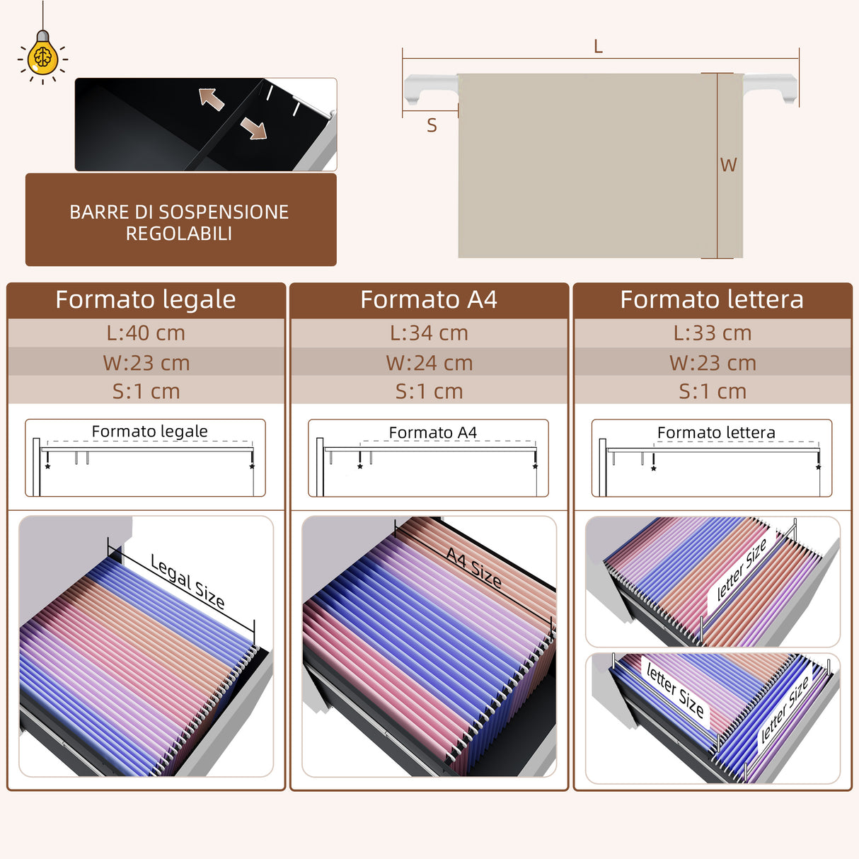 easycomfort easycomfort mobiletto da ufficio a 3 cassetti con barra regolabile e vassoio in acciaio 37x43 5x60 cm bianco