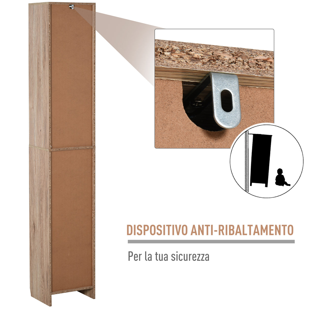 easycomfort easycomfort mobiletto salvaspazio per bagno in legno mobile da bagno con 2 armadietti e 6 ripiani grigio e rovere design a torre 30 x 24 x 170cm ean 8054111847469