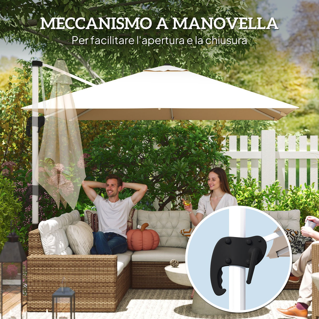 easycomfort easycomfort ombrellone a braccio inclinabile con base a croce in poliestere alluminio e metallo 295x295x260 cm cachi