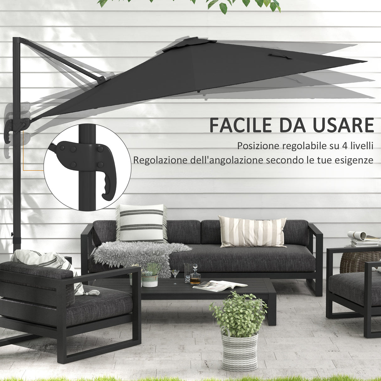 easycomfort easycomfort ombrellone a braccio per esterno con luci a led e angolo regolabile in alluminio e poliestere 3x2 5 m grigio