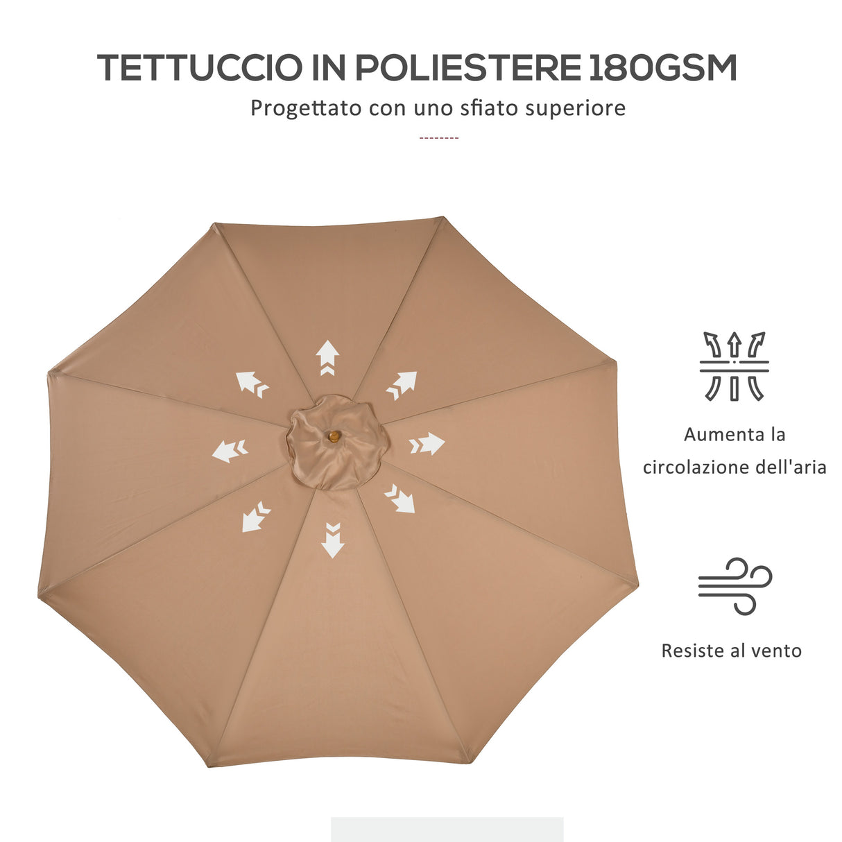 easycomfort easycomfort ombrellone da giardino 3 m con palo in legno 8 stecche e parasole in poliestere cachi