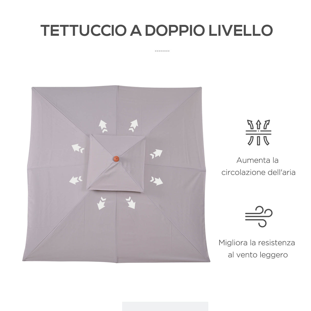 easycomfort easycomfort ombrellone da giardino 3x3m con 8 stecche in bambu e copertura parasole a 2 livelli grigio