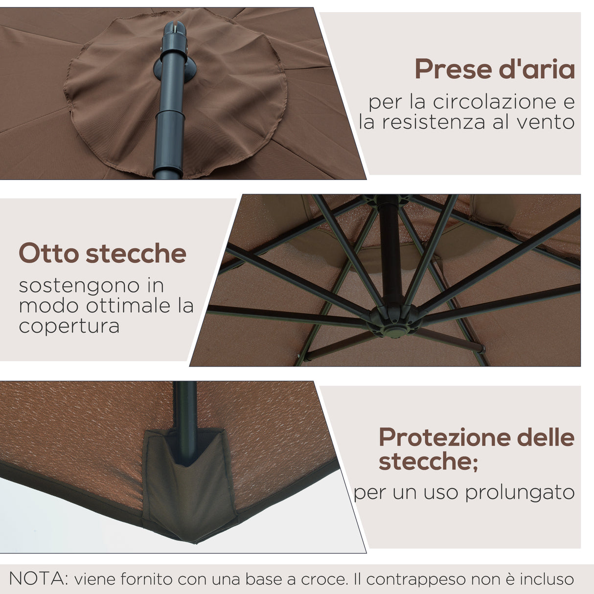easycomfort easycomfort ombrellone decentrato 3x2 5 m con base a croce e manovella in acciaio e poliestere color caffe