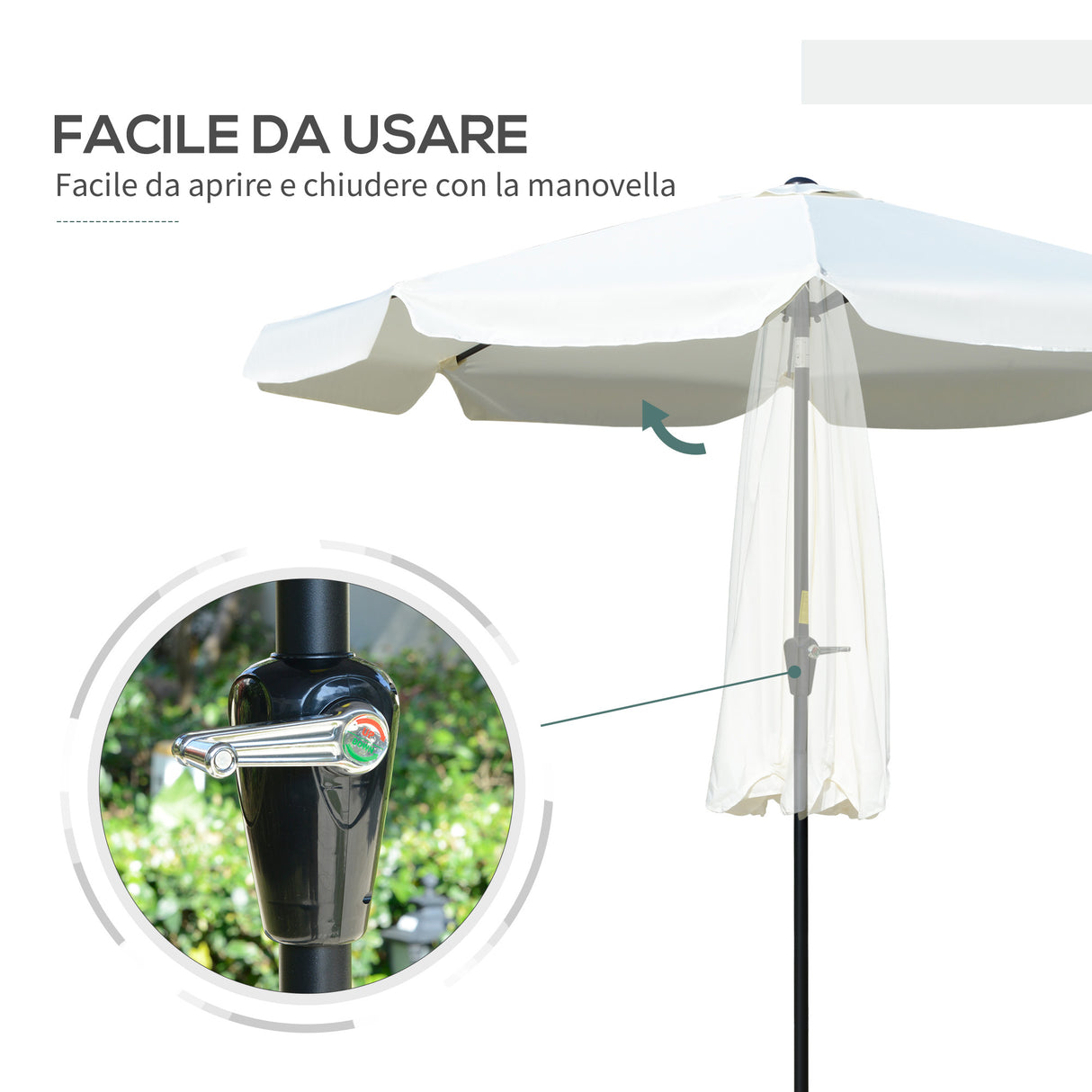 easycomfort easycomfort ombrellone rotondo inclinabile con manovella in alluminio metallo e poliestere 266x248 5 cm bianco crema
